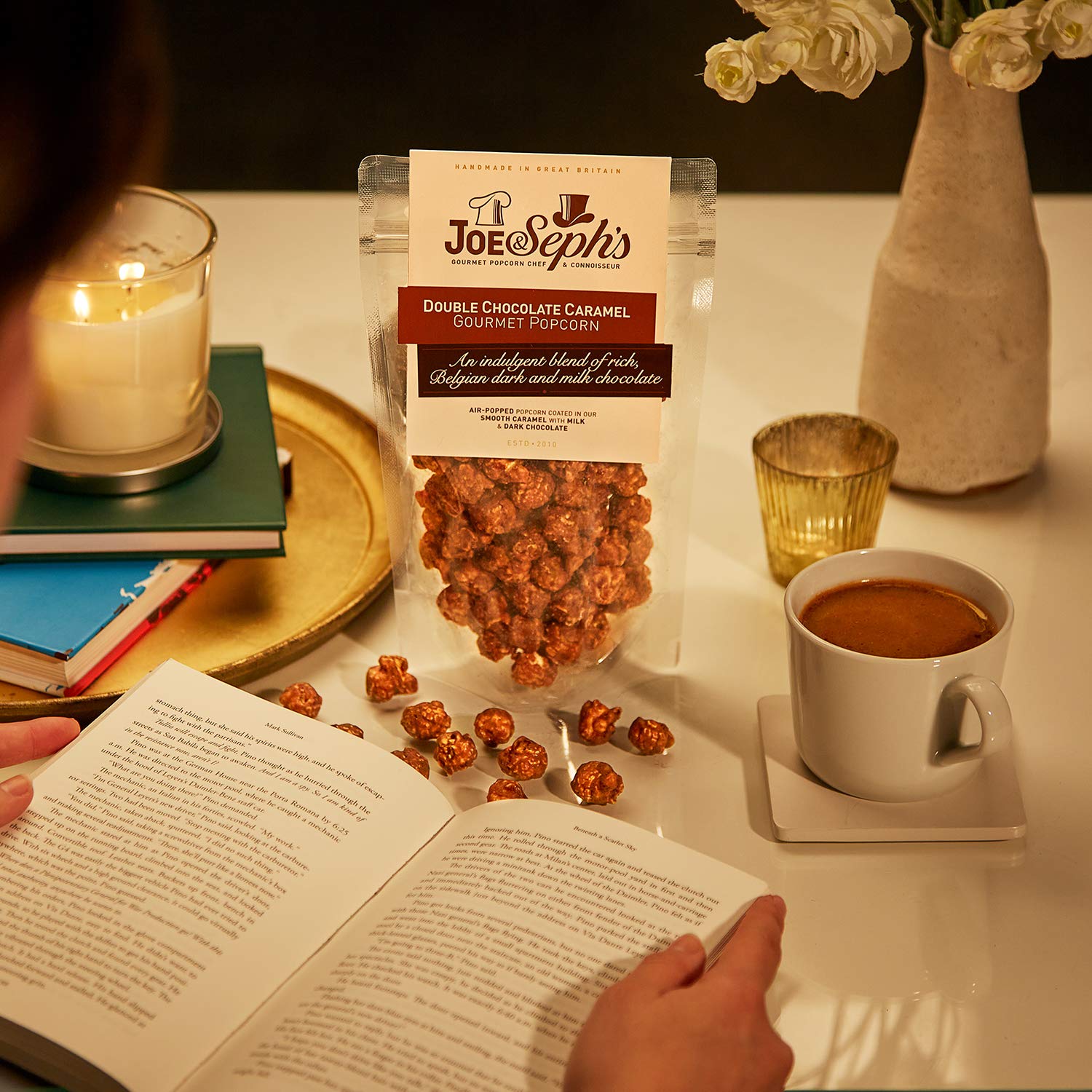 Joe & Seph's Double Chocolate Popcorn (4x80g) - Gourmet Air-Popped Chocolate Snack