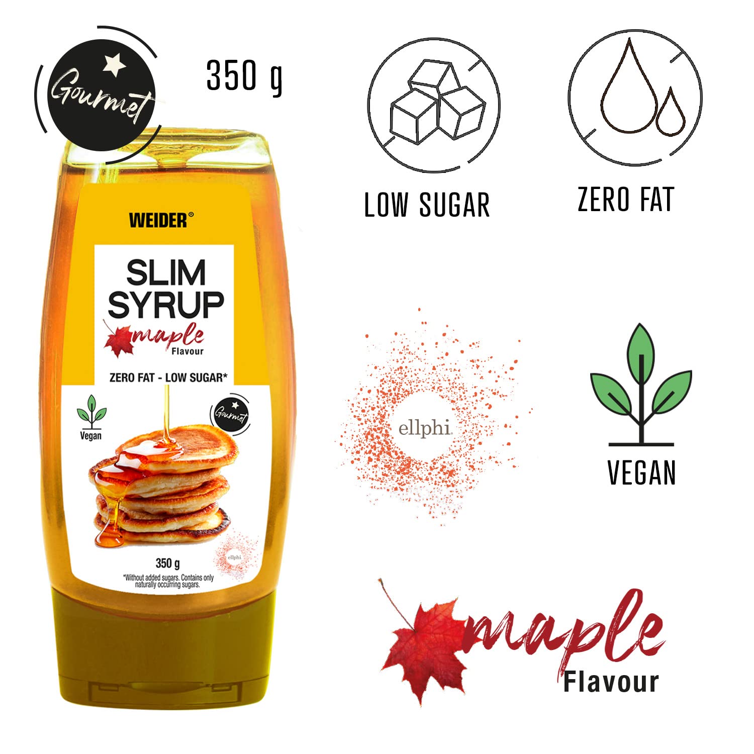 Weider Slim Syrup Maple Flavour - No Added Sugars, Vegan Friendly | 350g Bottle