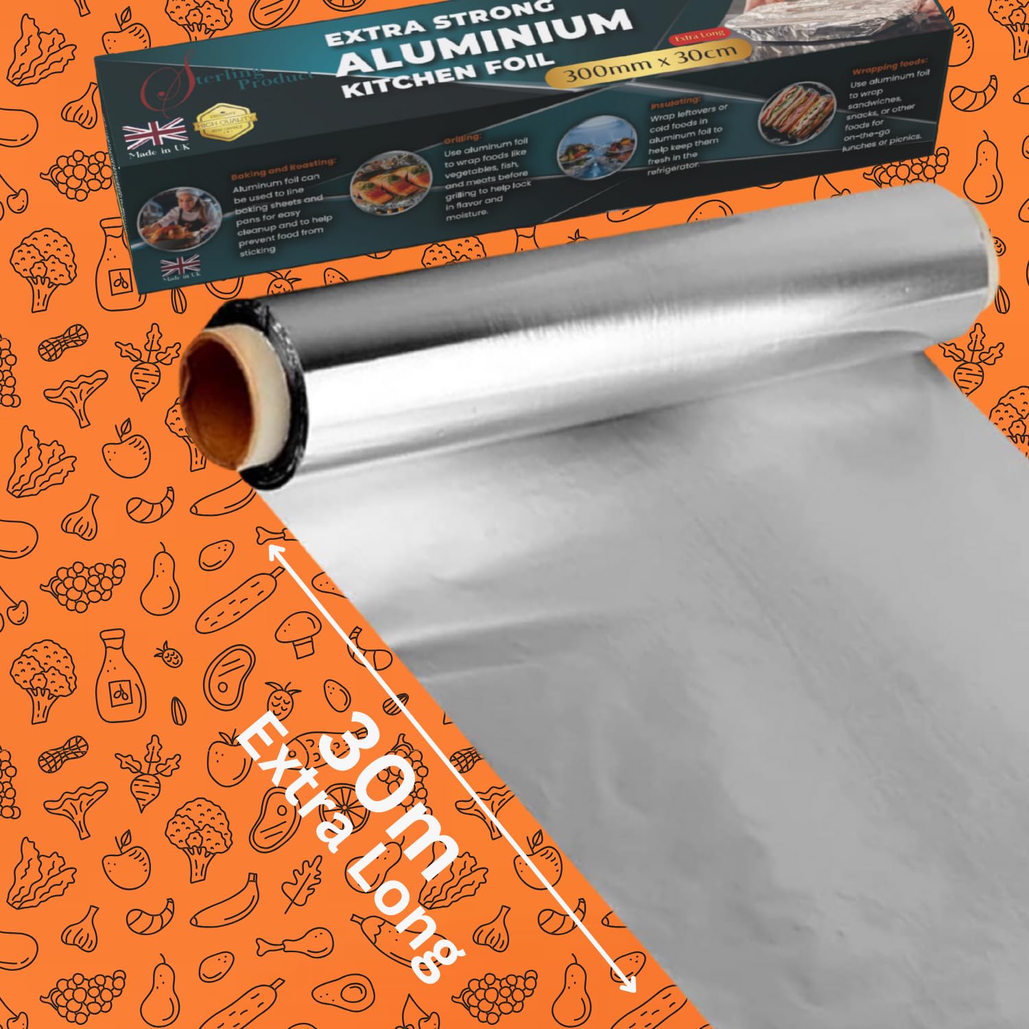 STERLING PRODUCTS 30m Extra Long Heavy Duty Aluminum Foil Roll - 30cm Width 5
