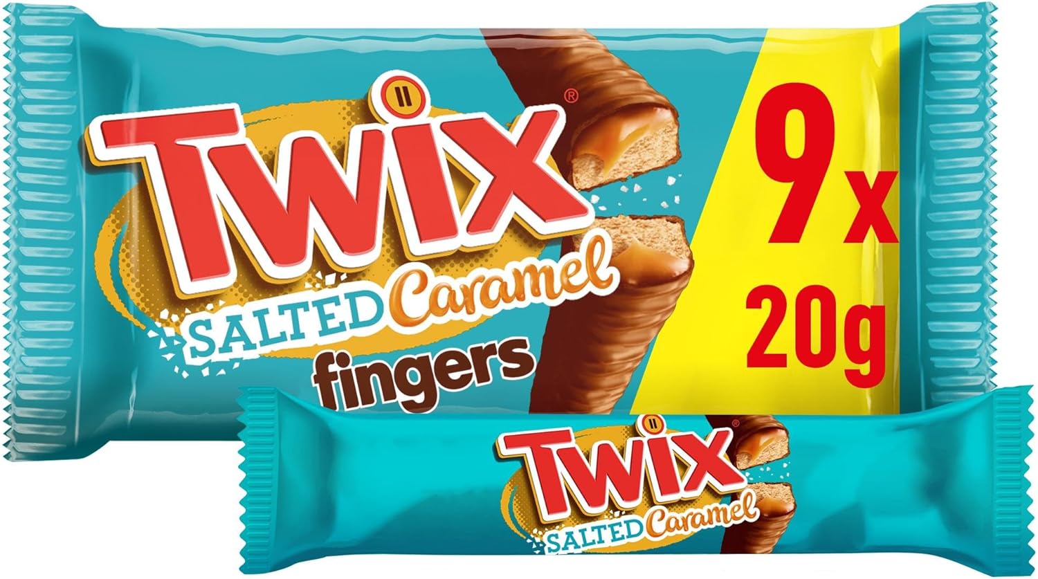 Twix - Gesalzene Karamell- und Milchschokoladenfinger-Keks-Snackriegel, Multipack (9 x 20 g)