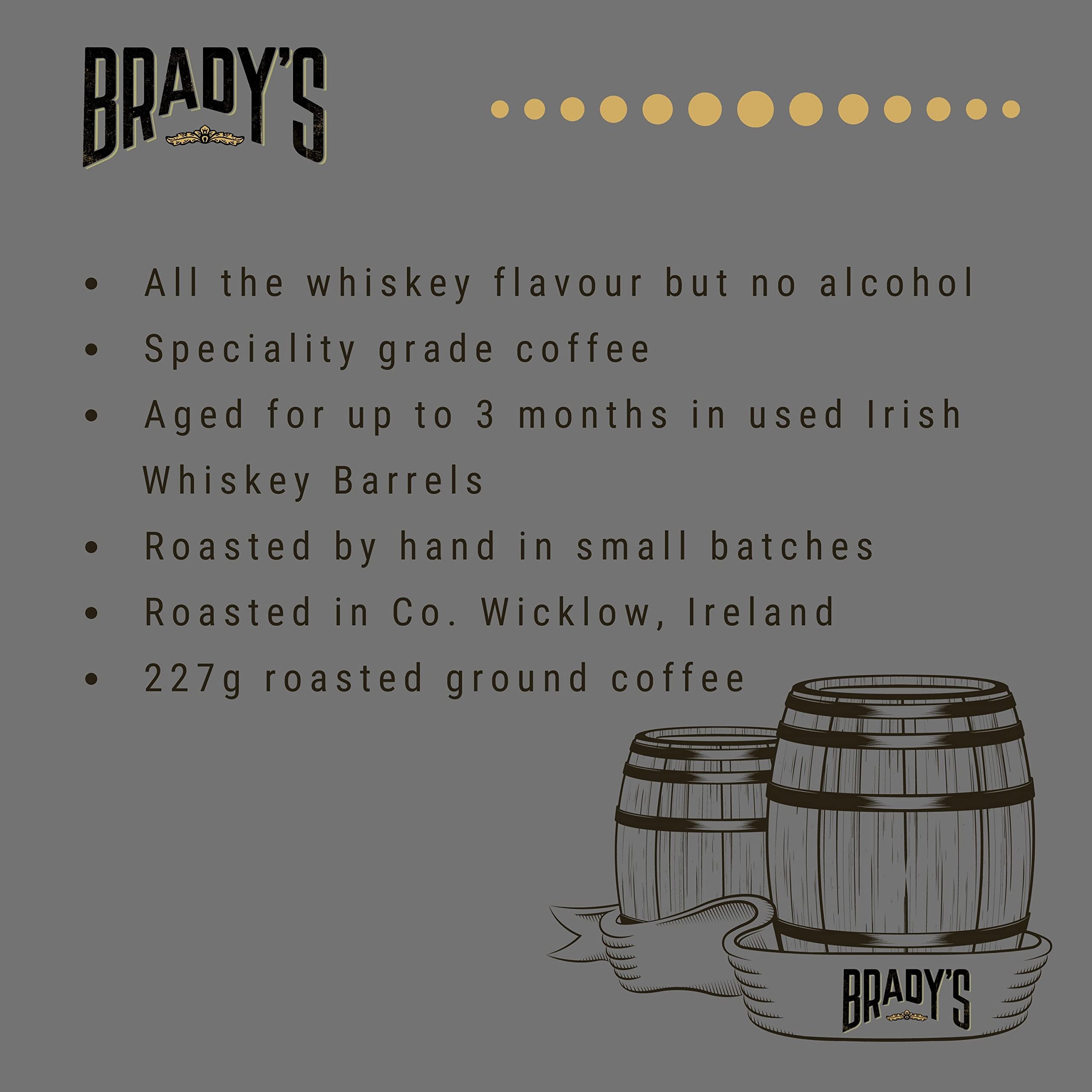 Brady's Irish Barrel Aged Ground Coffee - 100% Arabica Medium Roast - 227g 4