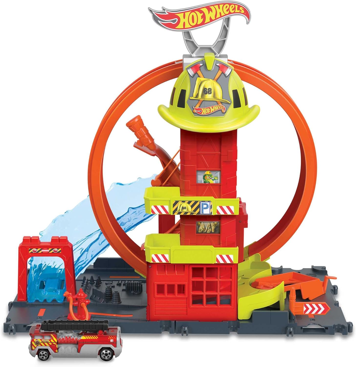 Hot Wheels City Super Loop Fire Station Playset - Stunt & Race Action for Kids 4+