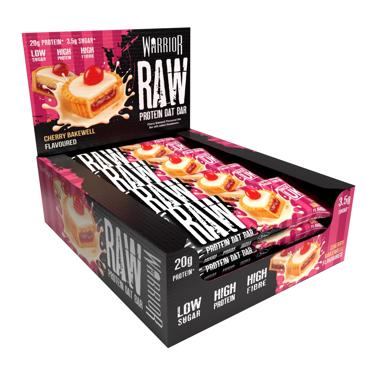 Warrior Raw Protein Riegel – 12 x 75 g Hafer-Flapjacks – Proteinreich, zuckerarm, ballaststoffreich