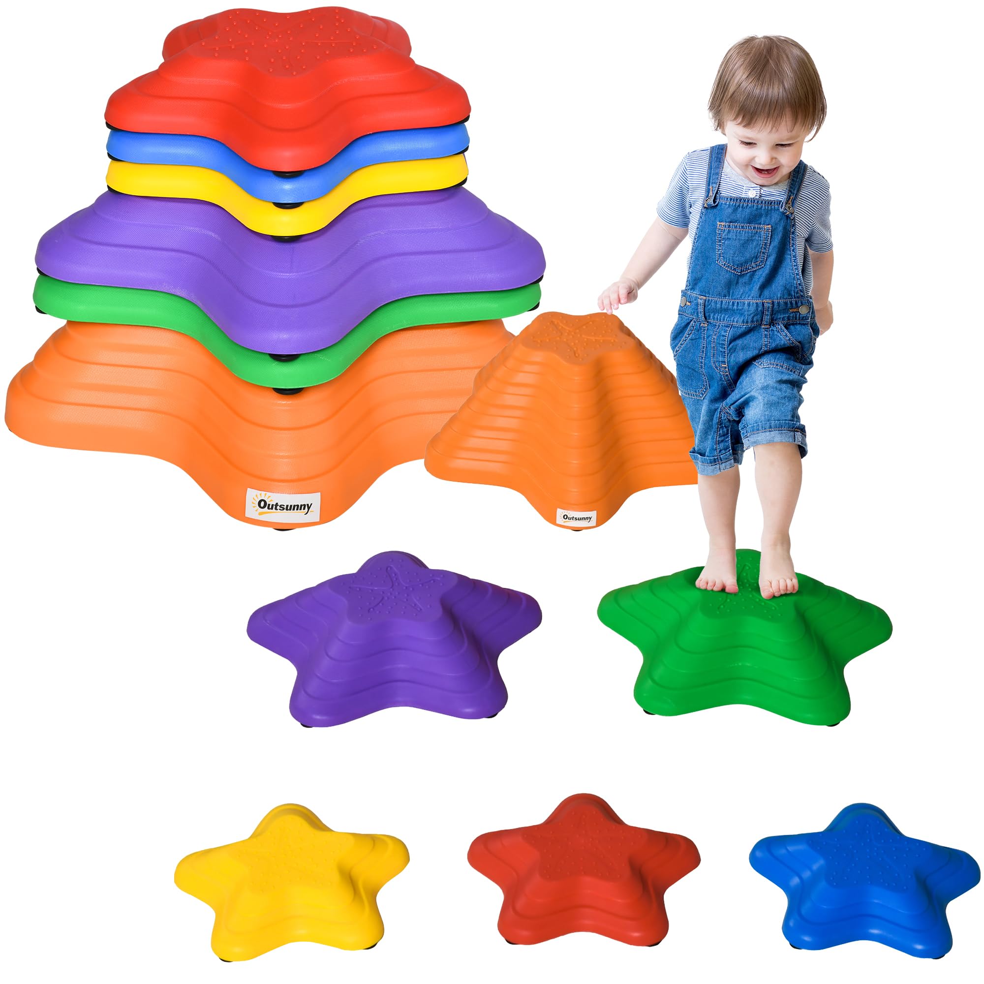 Outsunny Balance Stepping Stones Kids - 6-Piece Starfish Style | Ages 3-8 | Max 80kg