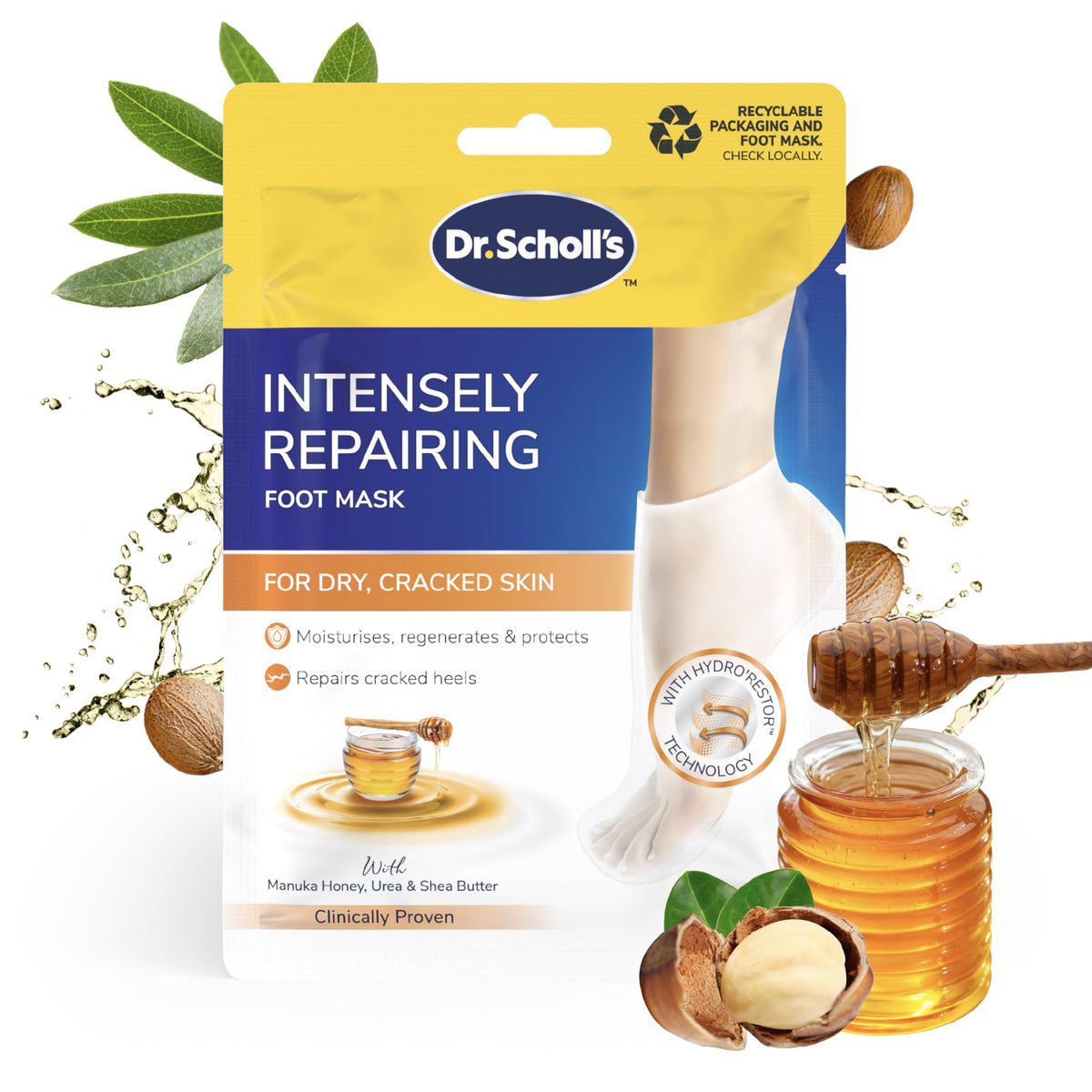 Dr. Scholl's PediMask - Deep Moisturising Foot Mask with Manuka Honey & Shea Butter | 1 Pair