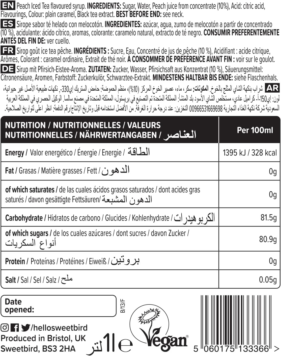 Sweetbird Pfirsich-Eisteesirup (1 Liter) – Veganerfreundlich 8