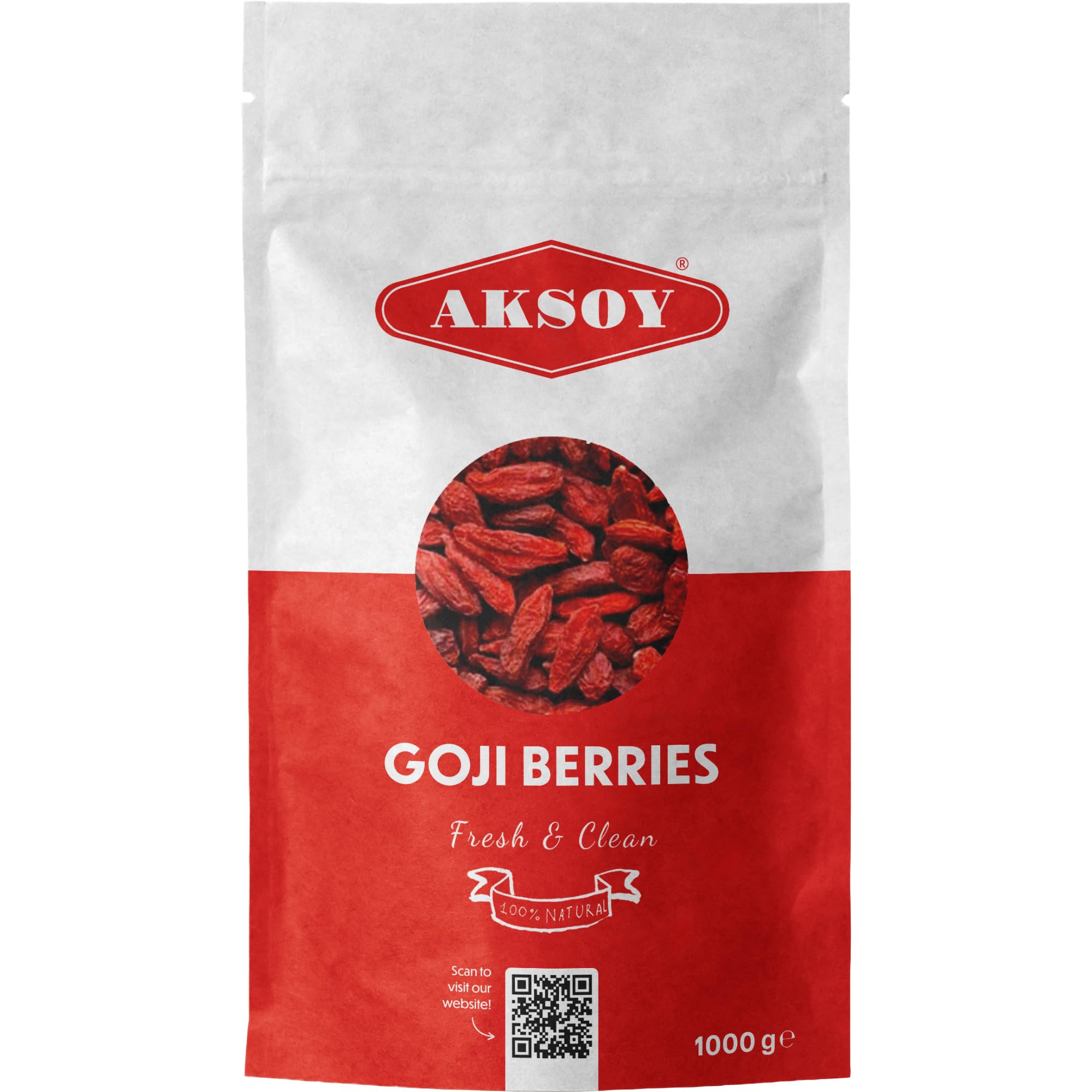 AKSOY Goji Berries - Raw Sun-Dried Wolfberries | 1000g | Natural & Vegan