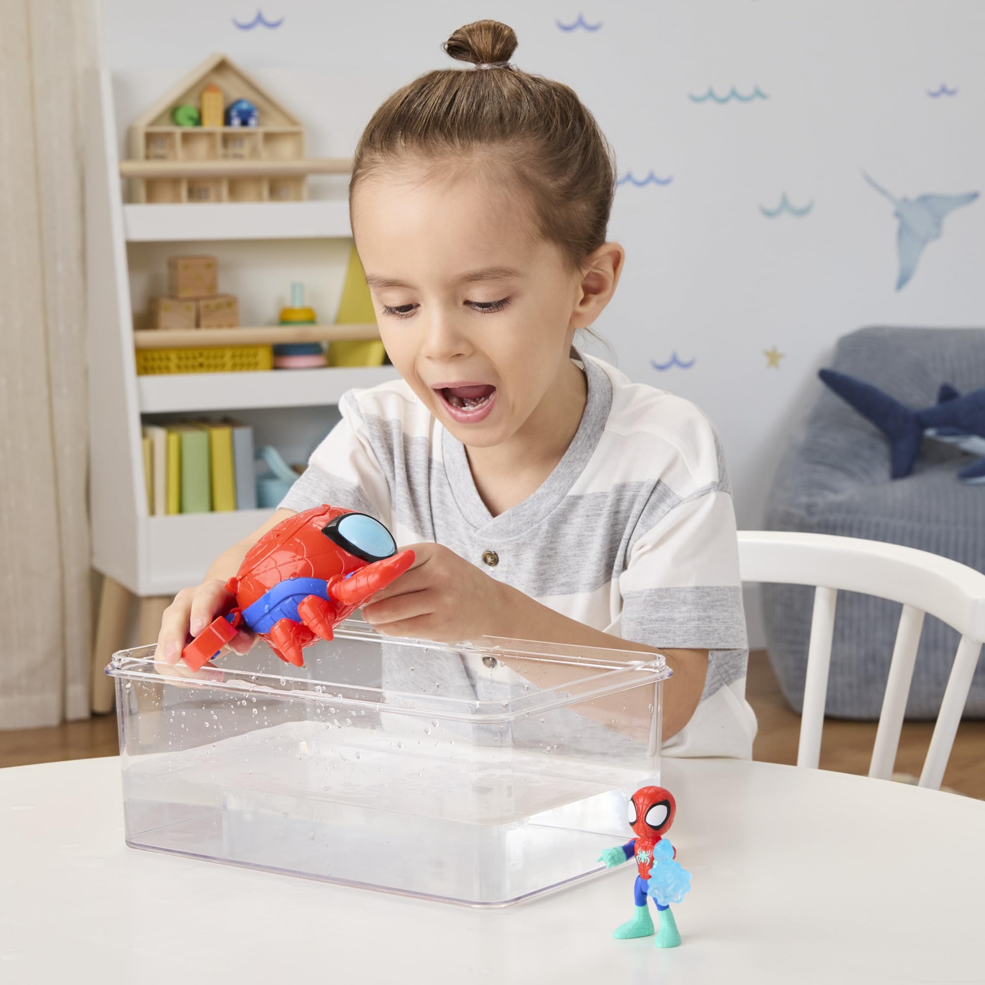 Spidey and His Amazing Friends Water-Webs Spider Crab Submarine Toy - Color-Change Eyes, 3-Inch Vehicle & Action Figure Playset 8
