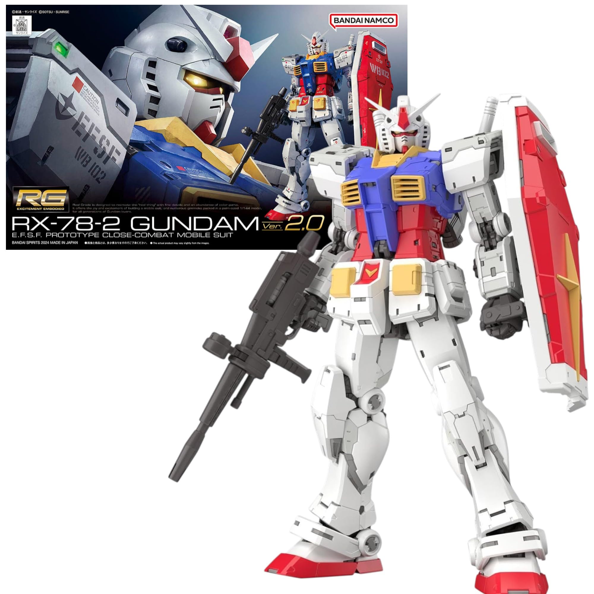 BANDAI SPIRITS Real Grade 1/144 RX-78-2 Gundam Ver. 2.0 Model Kit | Snap-Fit Plastic Figure
