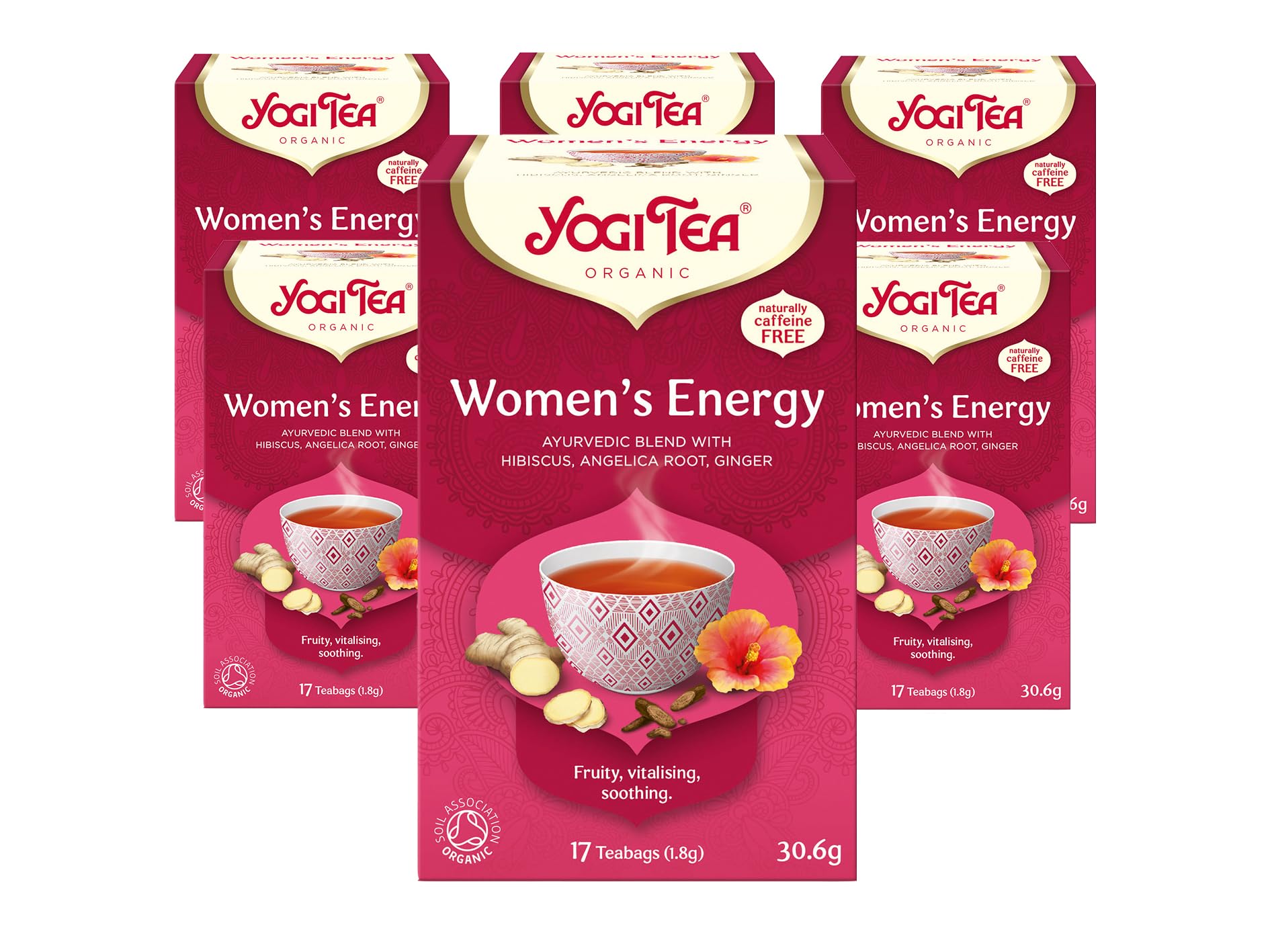 YOGI TEA - Women's Energy Organic Herbal Tea, Naturally Caffeine-Free, Blend of Hibiscus, Angelica Root & Ginger, 102 Tea Bags (6 x 17)