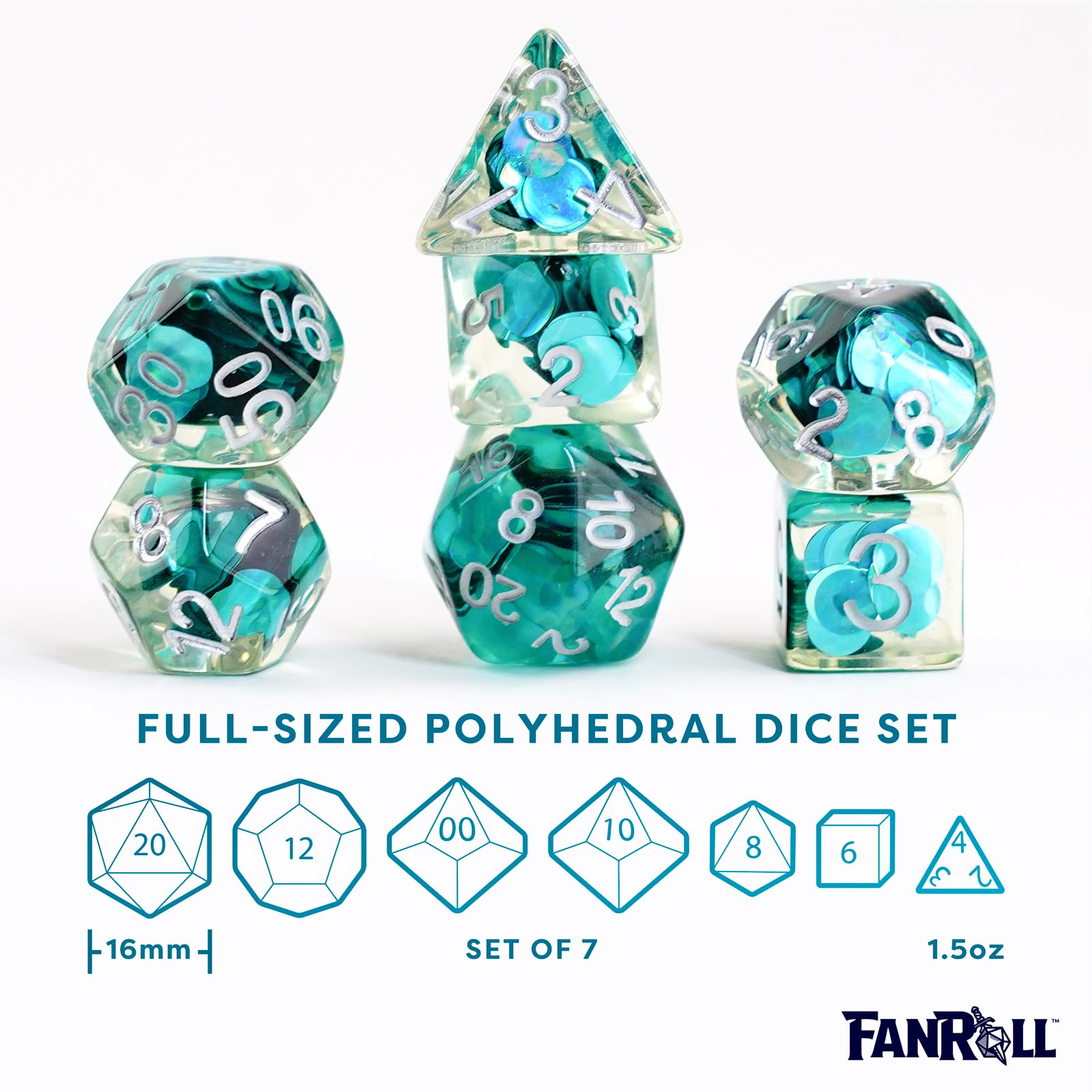 Mermaid Scales 16 mm Polyeder-Würfelset aus Kunstharz von Metallic Dice Games 6