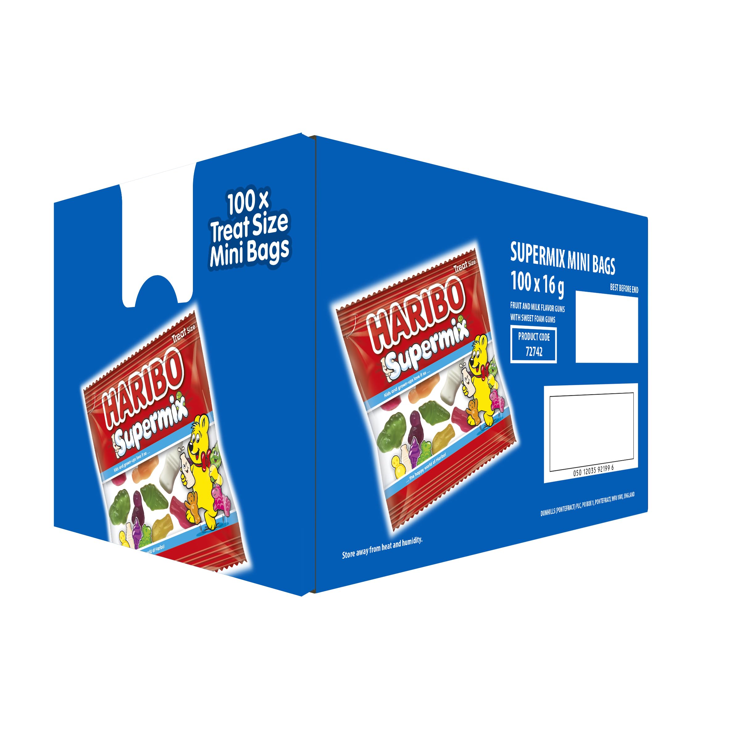 HARIBO Supermix Sweets Mini Bags - 16g x 100 Packs (1.6kg) Fruit & Chewy Mix 6