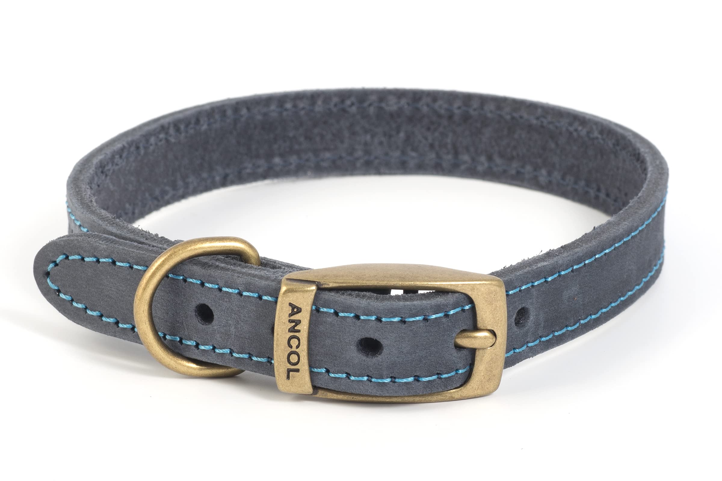 Ancol Timberwolf Leather Dog Collar - Blue | Size 3 (28-36 cm Neck) | 1.6 cm Width