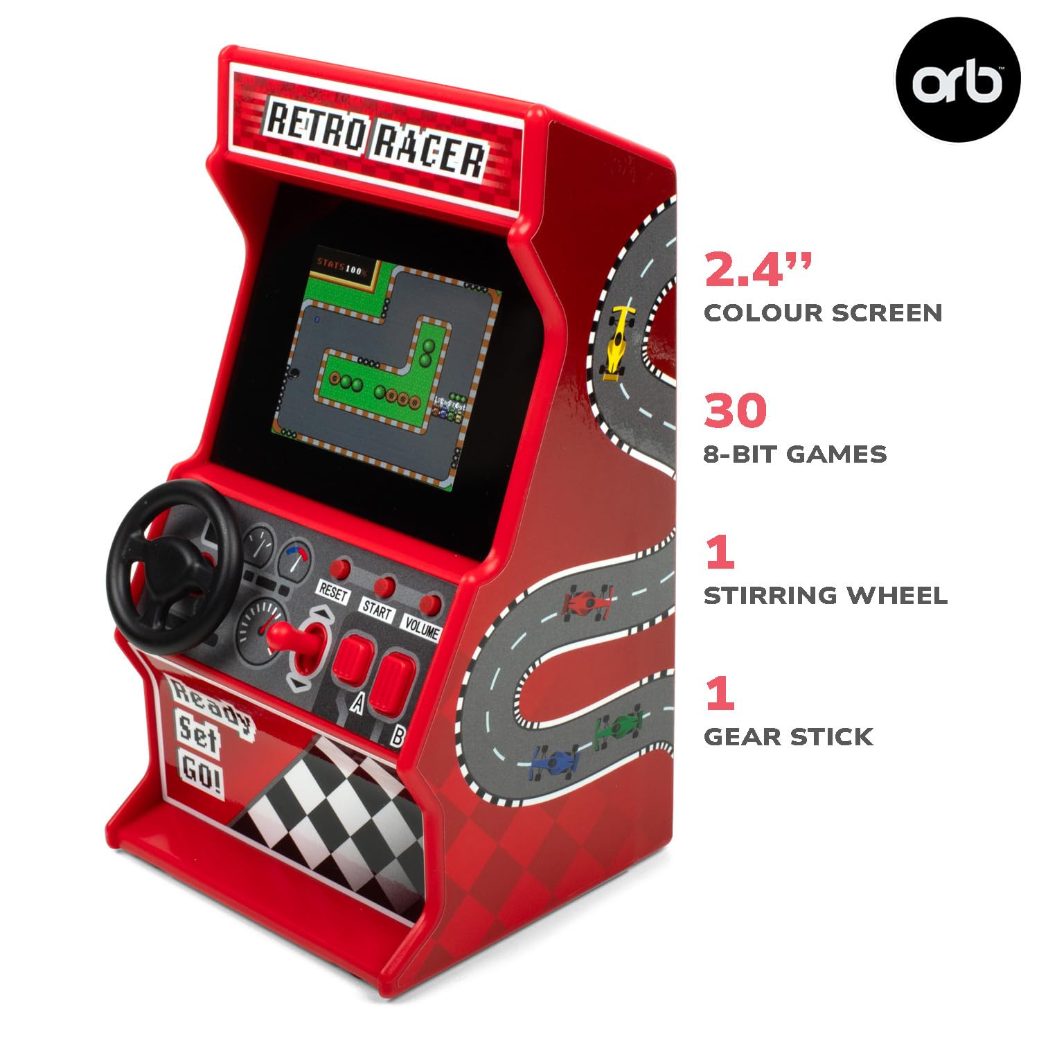 Mini Arcade Racing Machine - Handheld Console with 30 Built-in 8-Bit Games 6