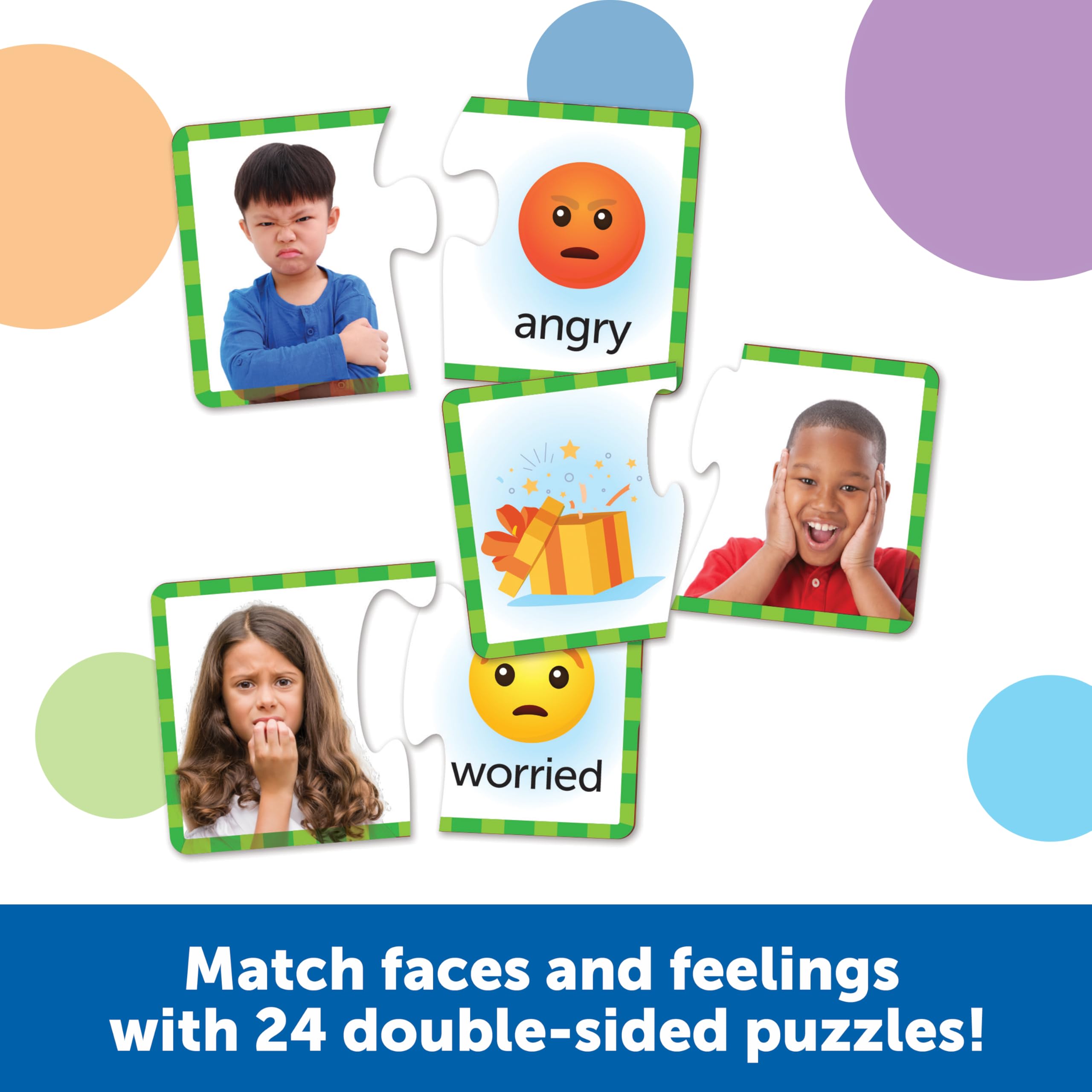 Learning Resources Feelings & Emotions Puzzle Cards - Social-Emotional Learning | 24 Double-Sided Puzzles