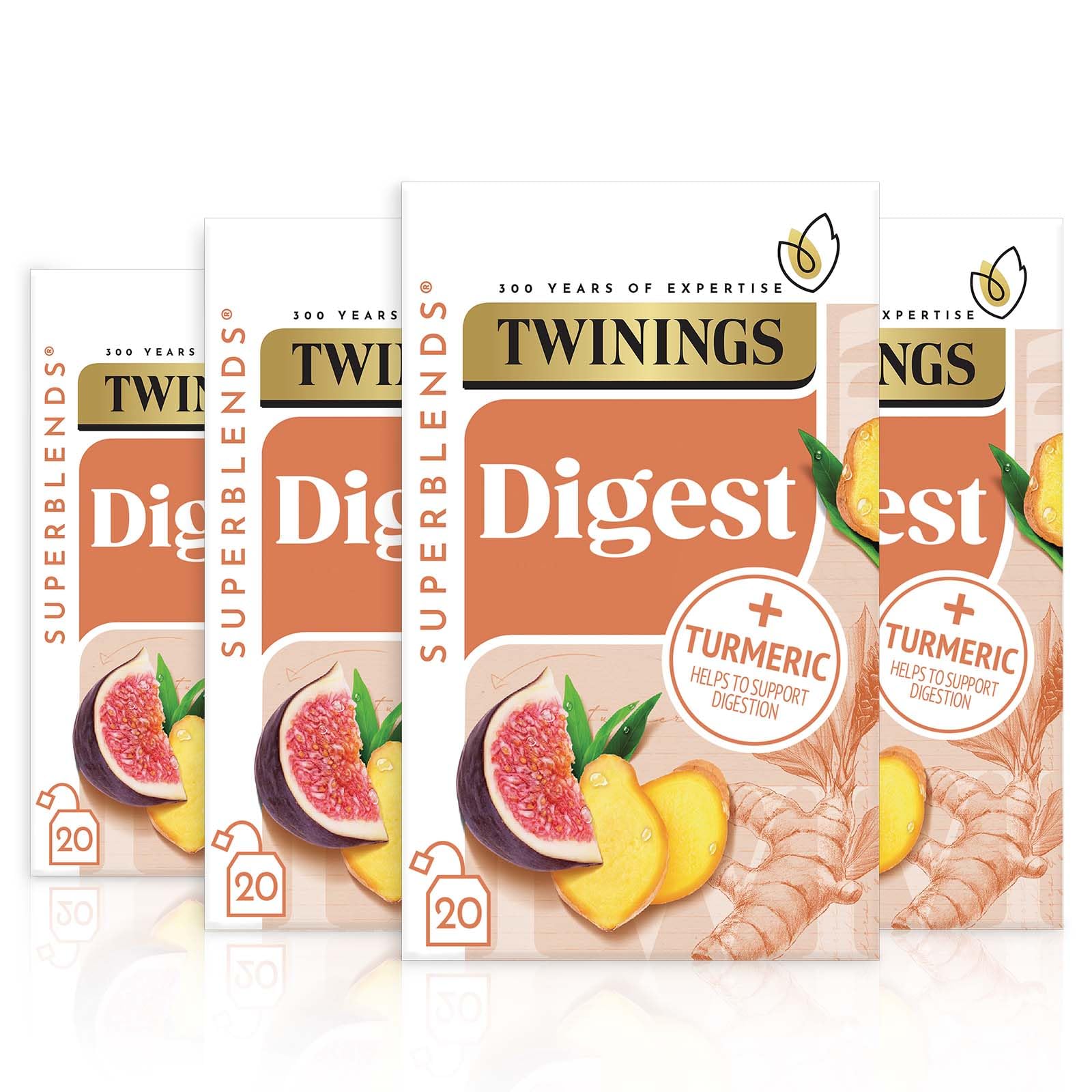 Twinings Superblends Digest - Ginger & Turmeric Herbal Infusion with Fig, 80 Biodegradable Tea Bags