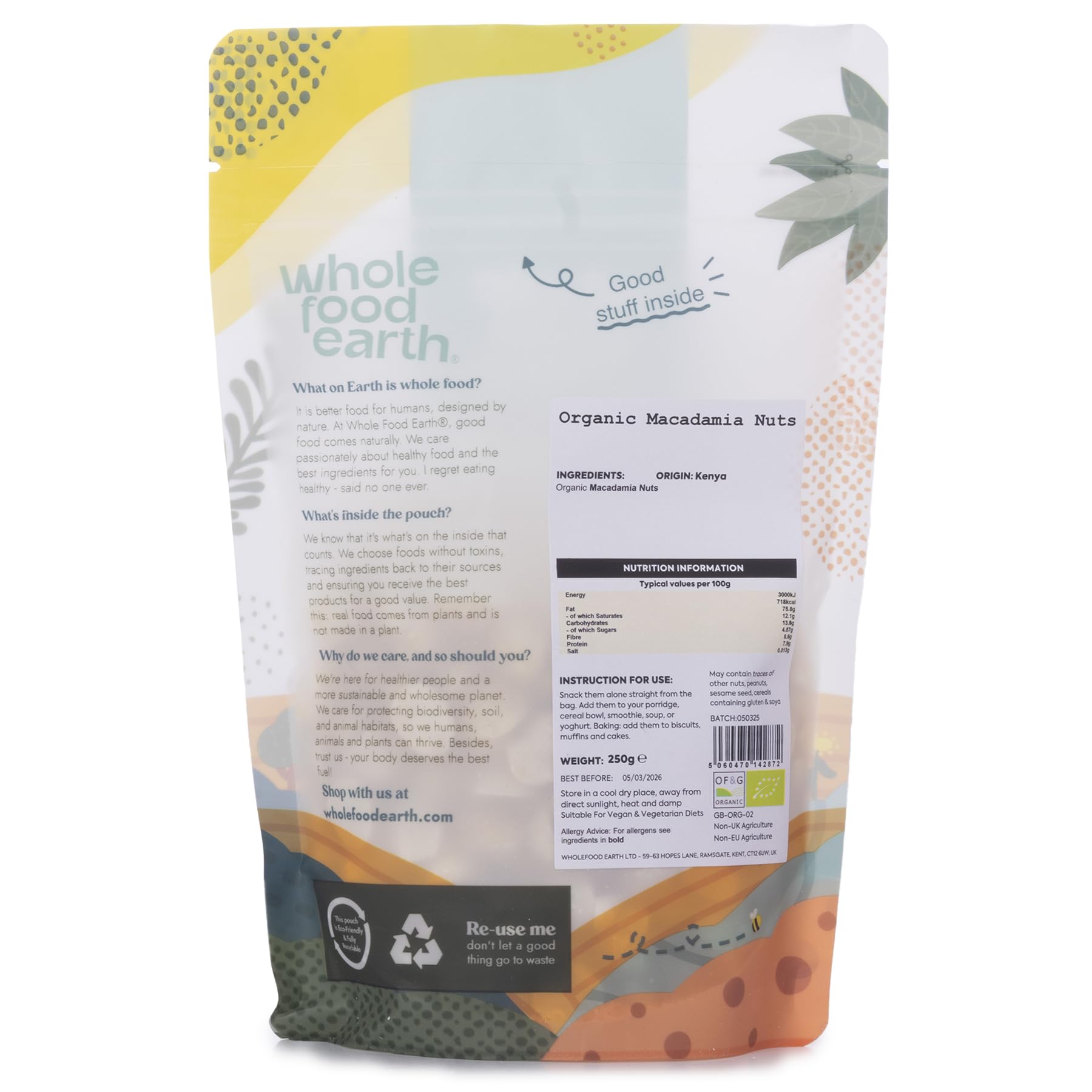 Organic Raw Macadamia Nuts 250g | GMO Free | Vegan | High in Protein & Fiber | Wholefood Earth 6