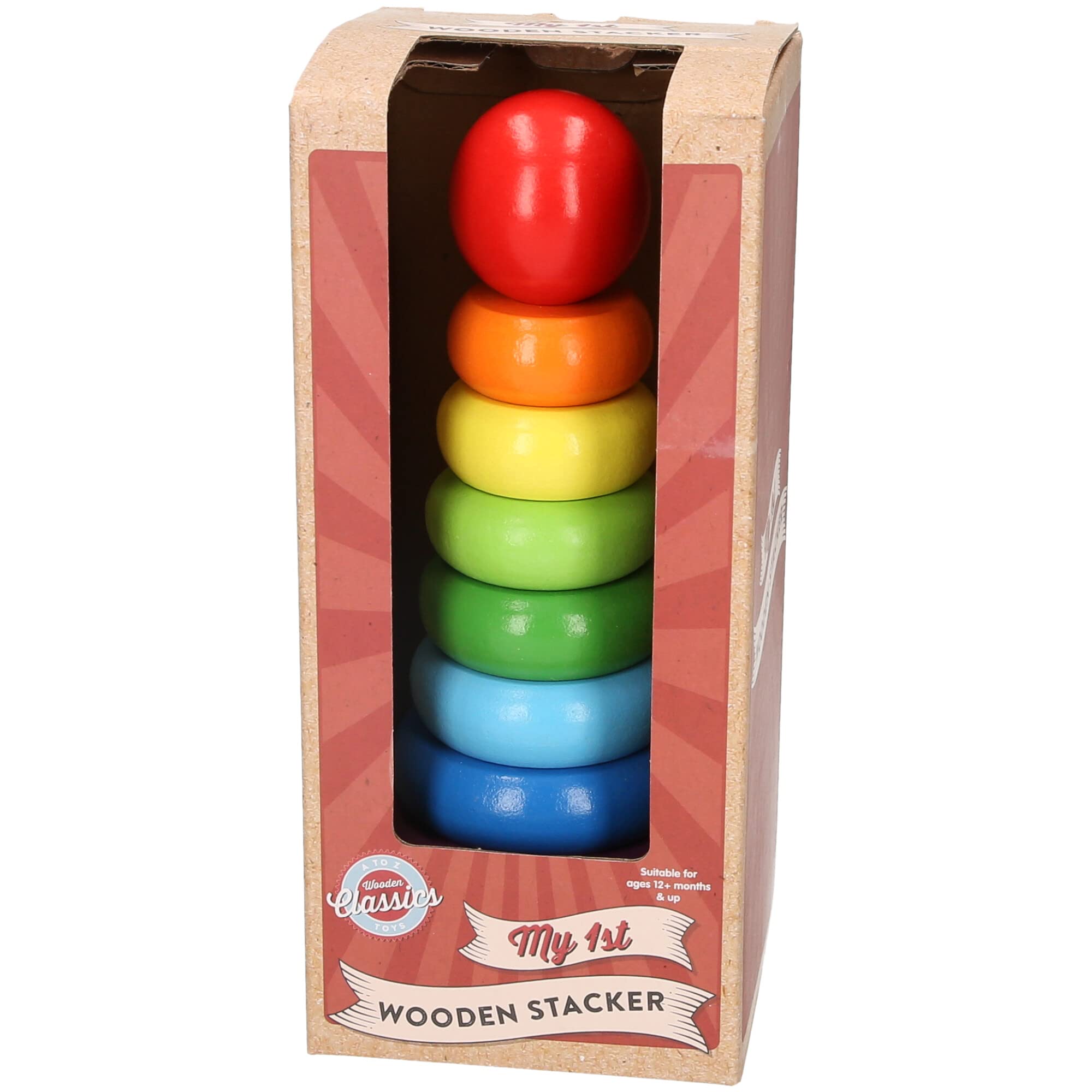 Atoz My 1st Wooden Rainbow Stacker Toy - Classic Ring Tower for Ages 12+ Months
