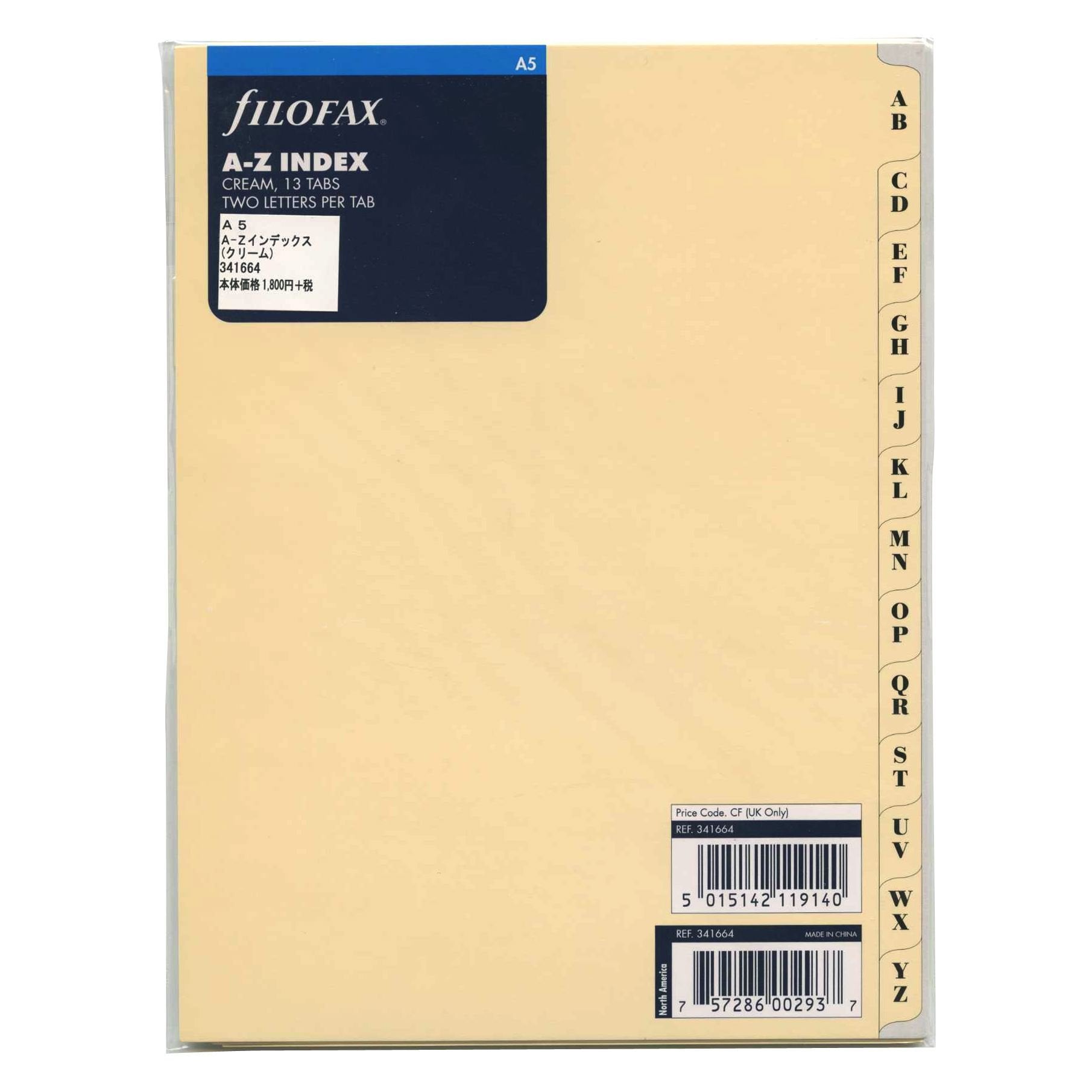 Filofax A-Z Index Refill Insert | A5 Size | Cream Paper | Reinforced Tabs