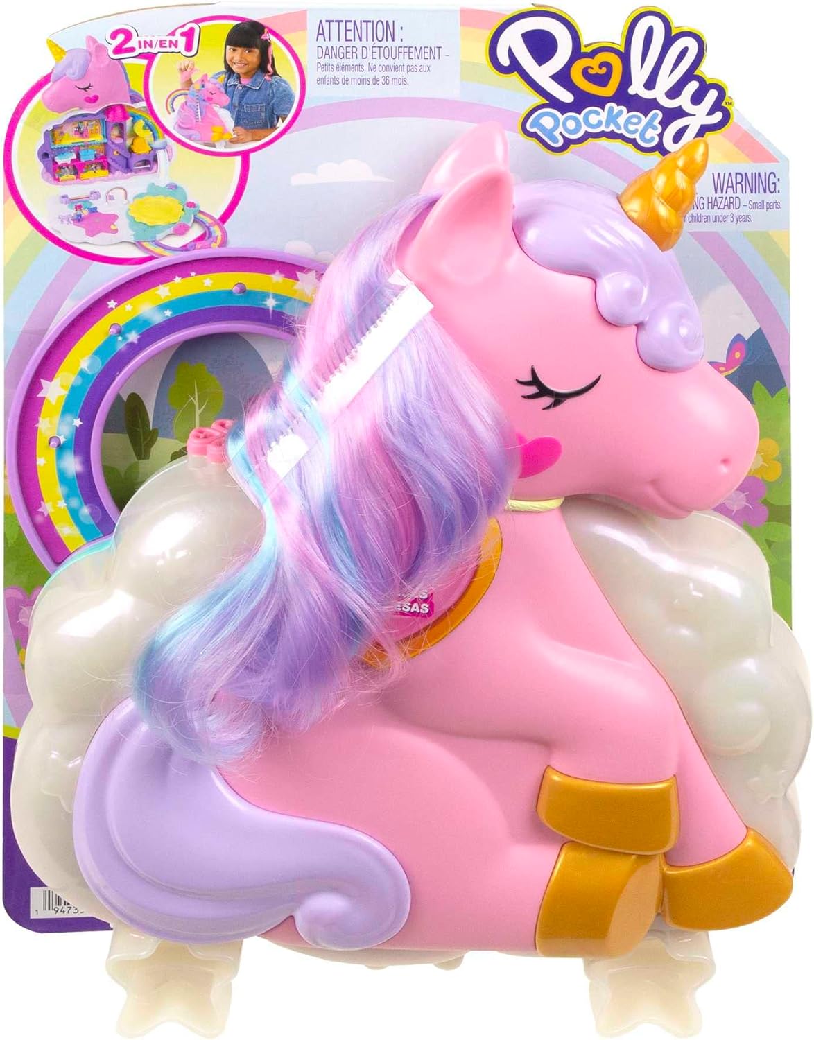 Polly Pocket Rainbow Unicorn Salon - 2-in-1 Styling Head & Playset for Kids 4+ 7