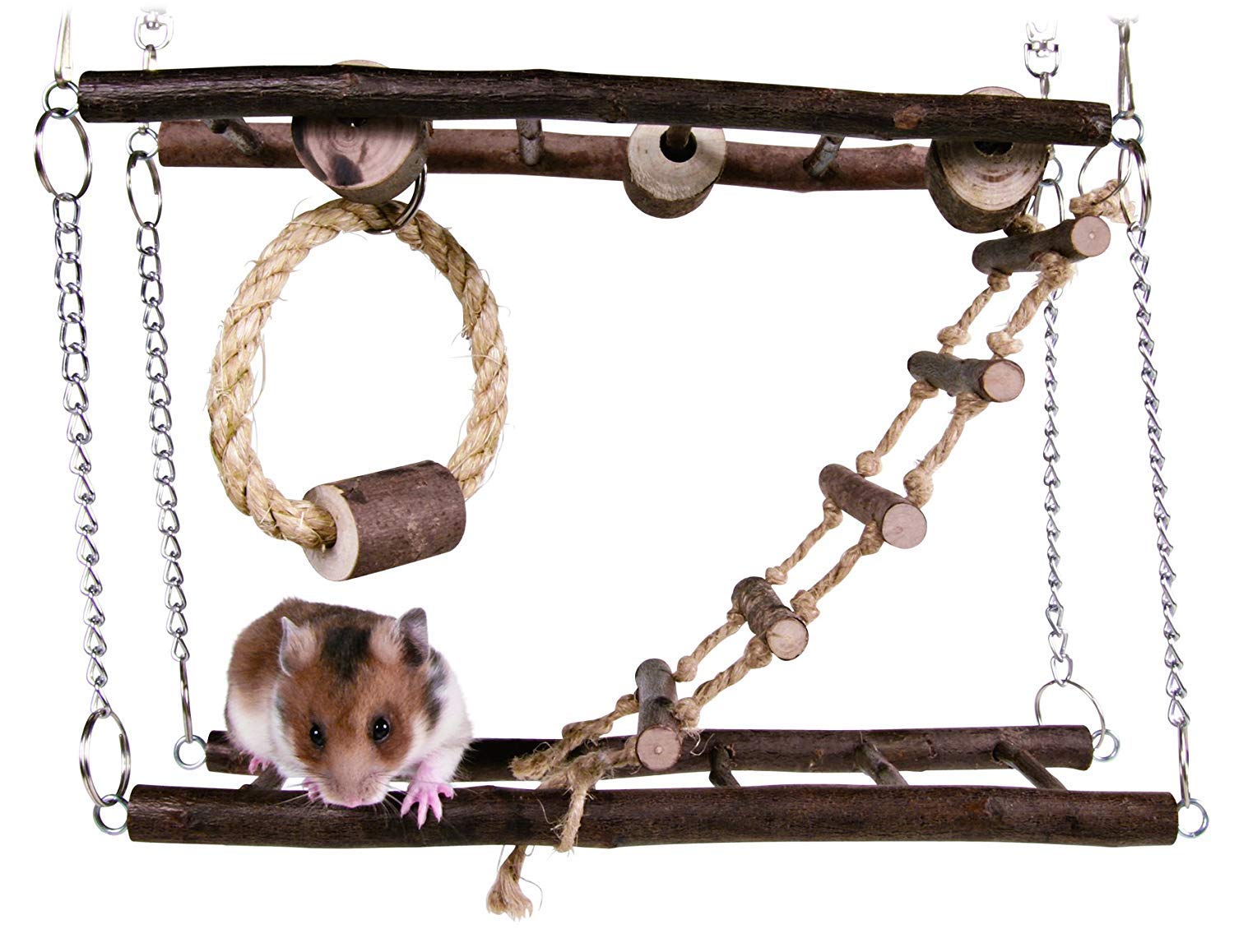 TRIXIE Natural Wood Suspension Bridge Toy for Hamsters, Gerbils, and Mice | Multi-Ladder Design