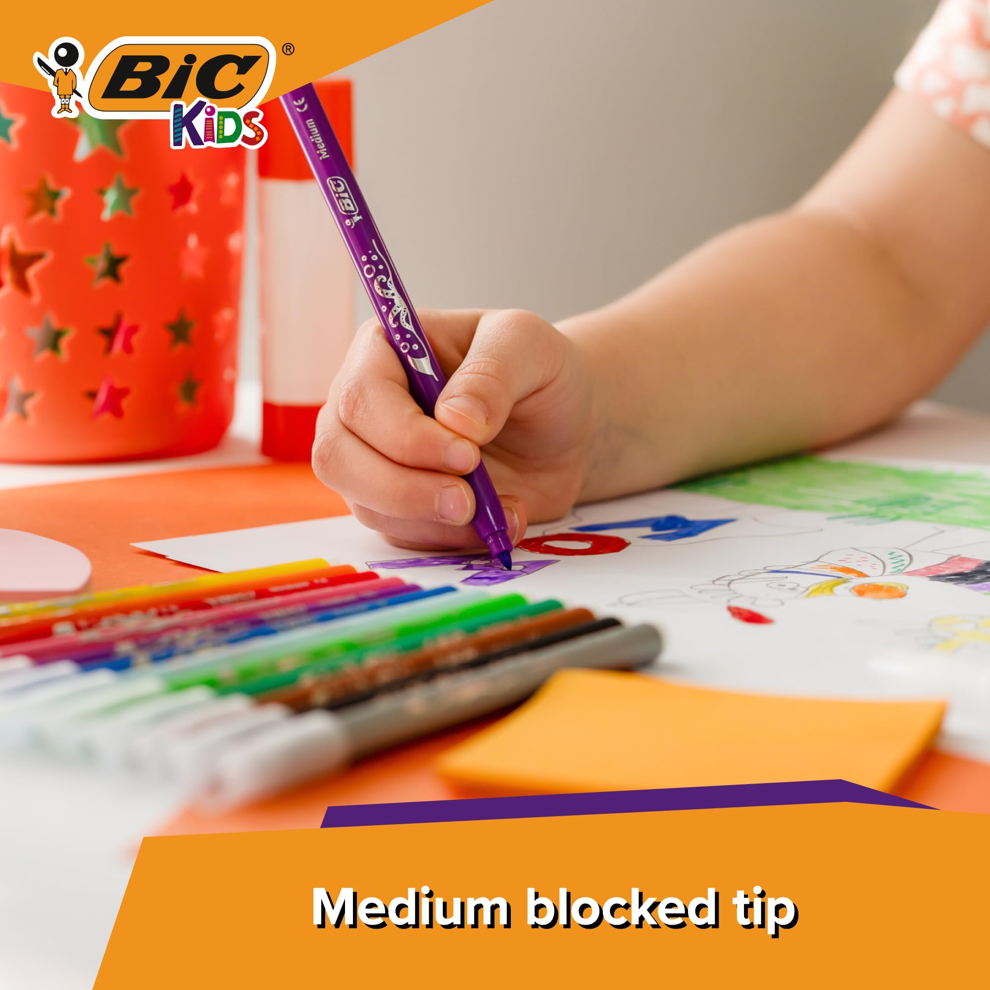 BIC Kids Kid Couleur Felt Tip Pens - Assorted Colors Medium Point Washable Markers for Kids, Pack of 12 29