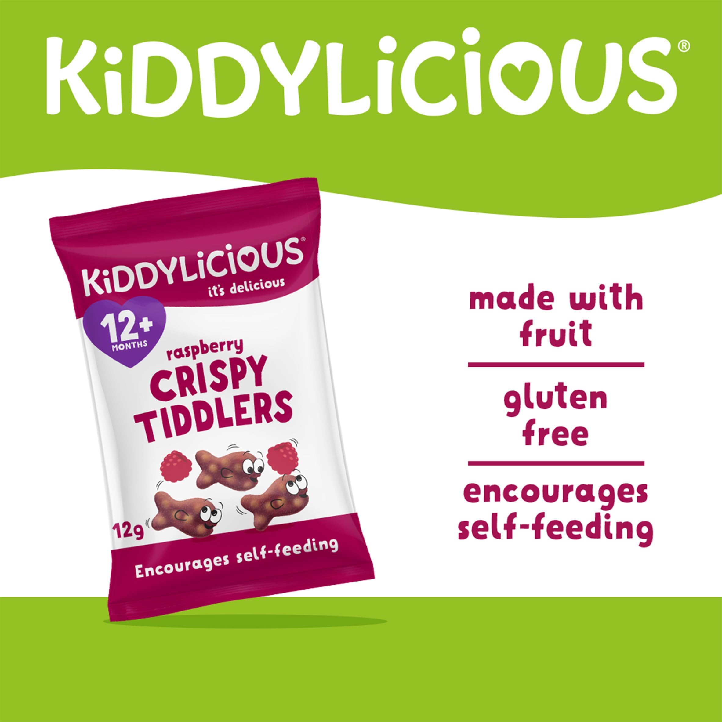 Kiddylicious - Raspberry Crispy Tiddlers Healthy Fruit Snack for Kids 3