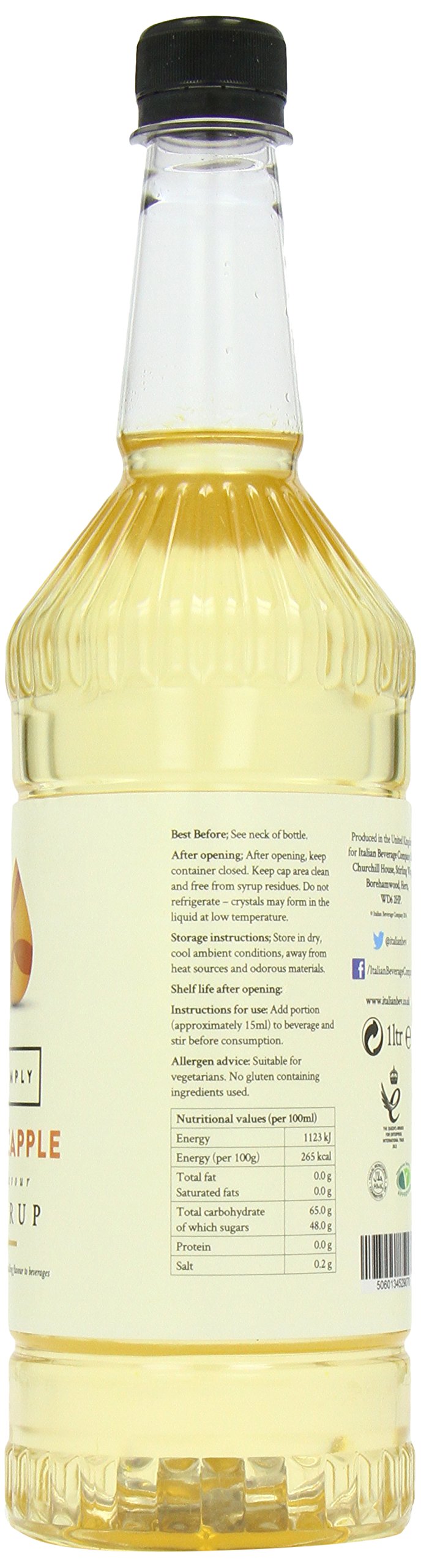 Simply Pineapple Syrup - Vegan, Nut Free Flavoured Syrup for Coffee & Cocktails | 1L