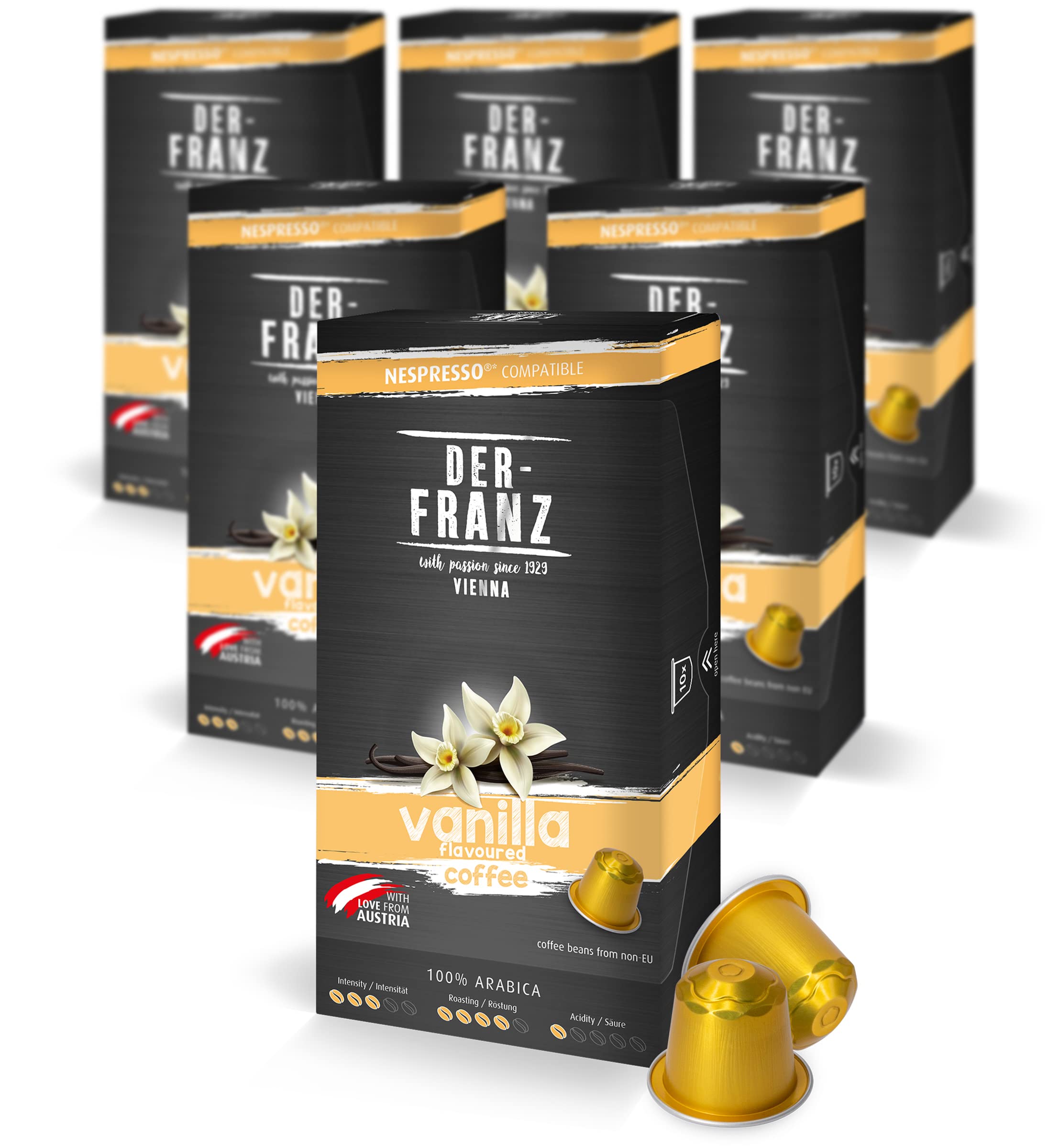 Der-Franz Vanilla Aroma Coffee Capsules, 60 Capsules (6x10) - Nespresso Compatible