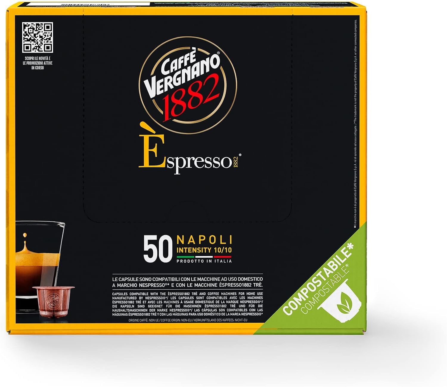 Caffè Vergnano 1882 Èspresso1882 Napoli - Compostable Coffee Capsules Compatible with Nespresso & Èspresso1882 TRÈ