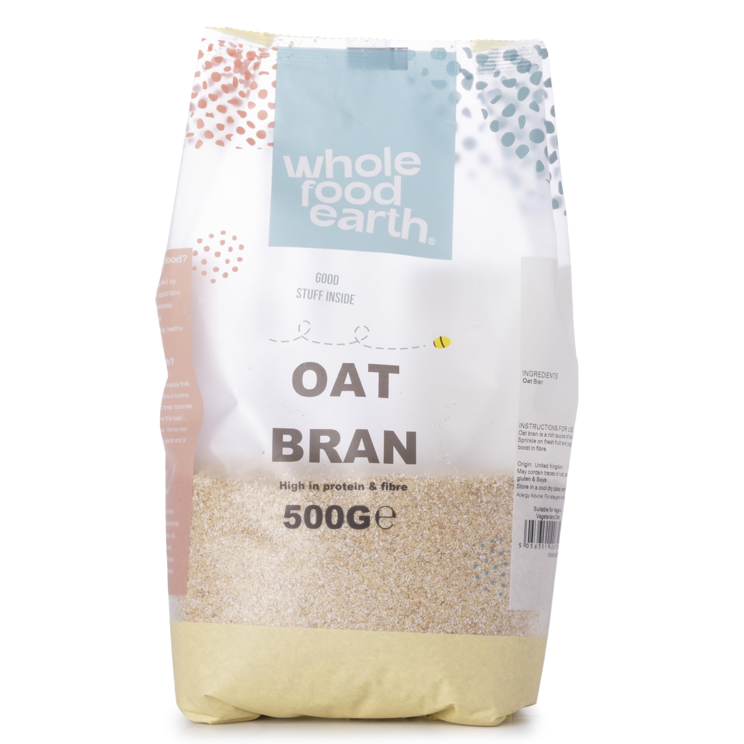 Wholefood Earth Oat Bran Flaked - 500g | High Soluble Fibre | GMO-Free