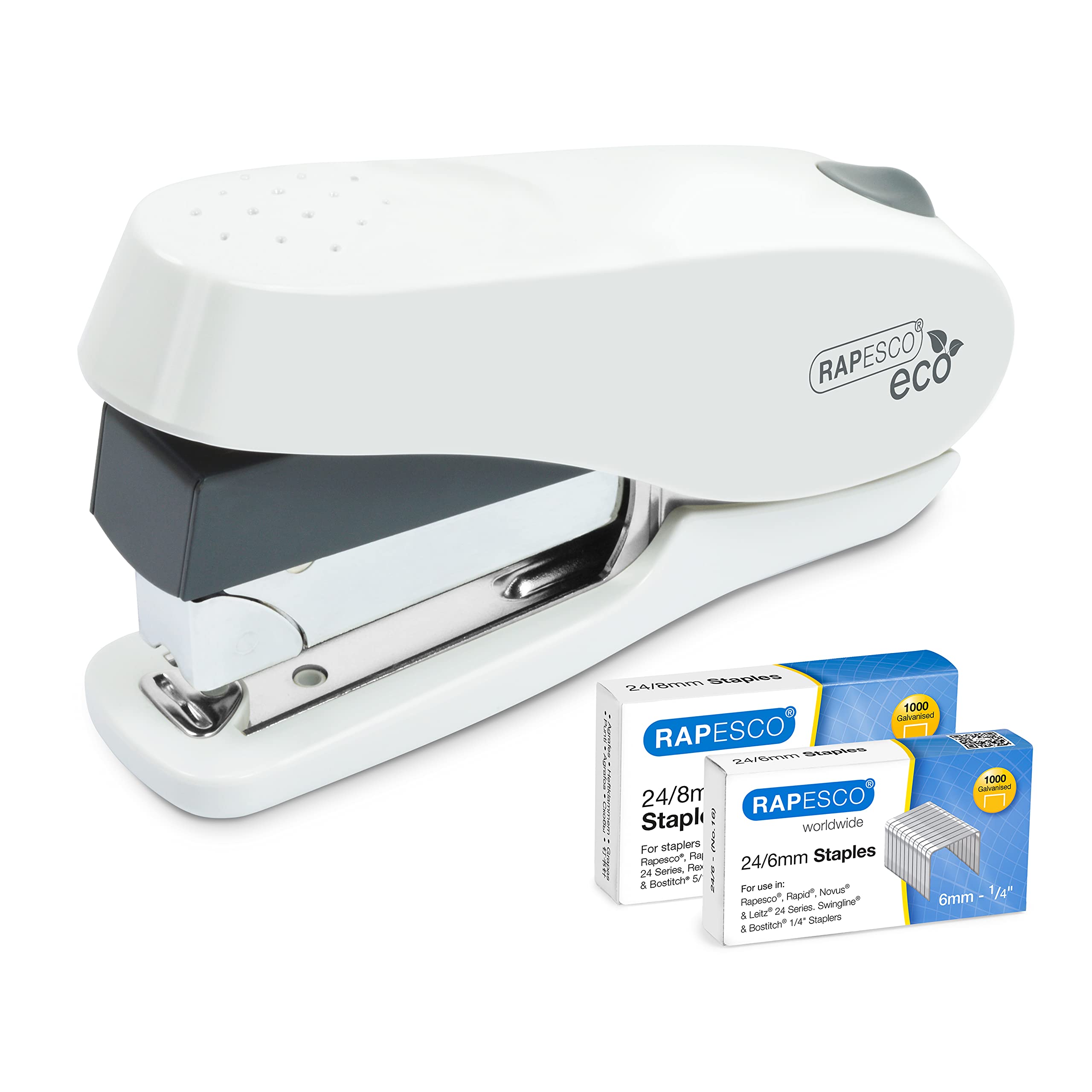 Rapesco 1467 ECO Luna Less Effort Stapler - 50 Sheet Capacity, Front Loading | Soft White 1