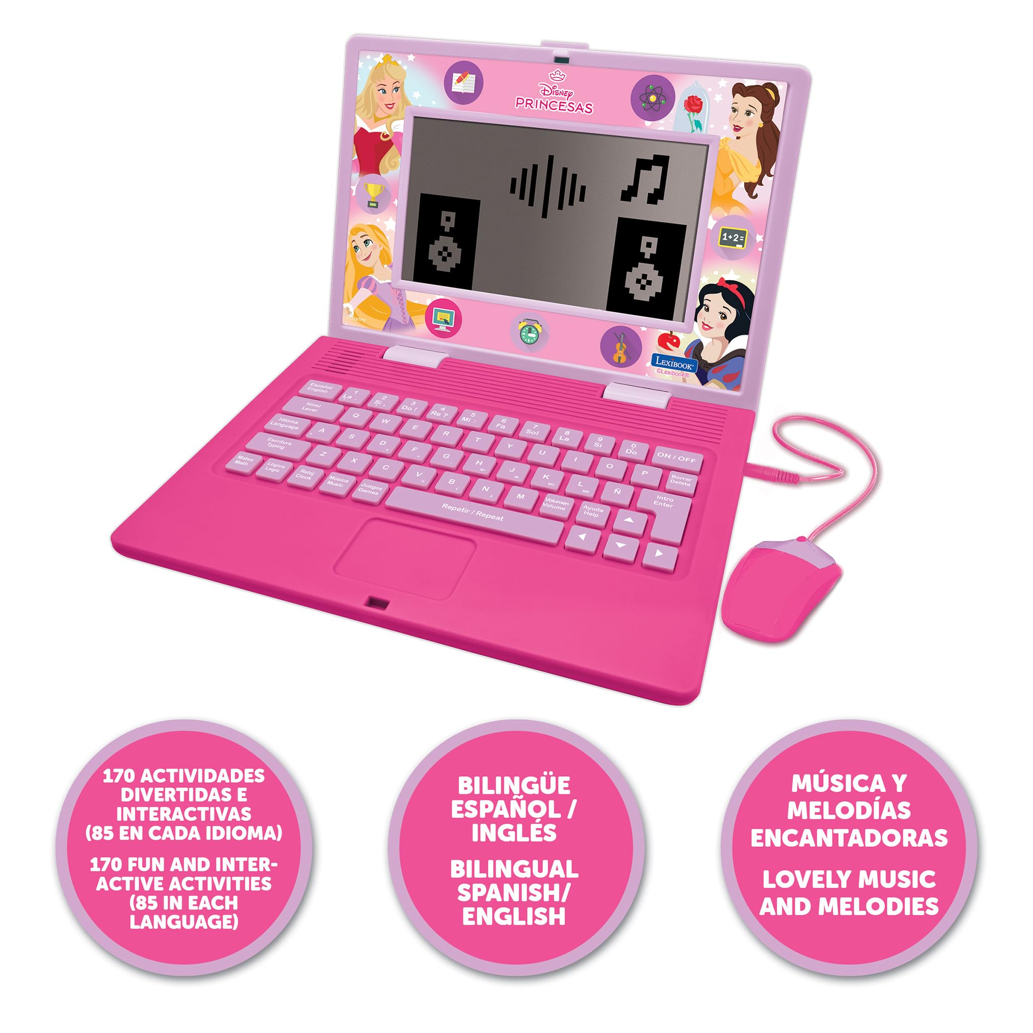 LEXIBOOK Disney Princess Bilingual Educational Laptop - Spanish/English Learning for Kids 4