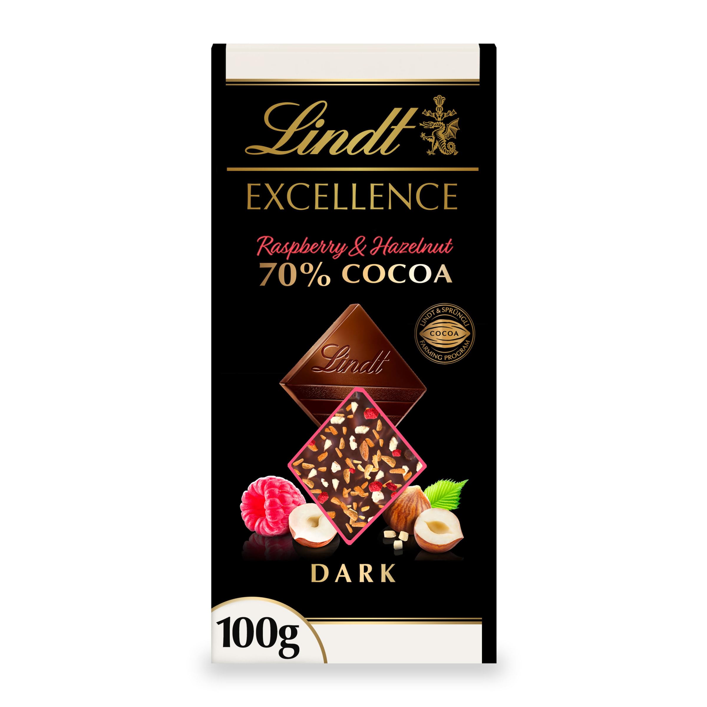 Lindt Excellence Passion Raspberry and Hazelnut Dark Chocolate Bar 100g