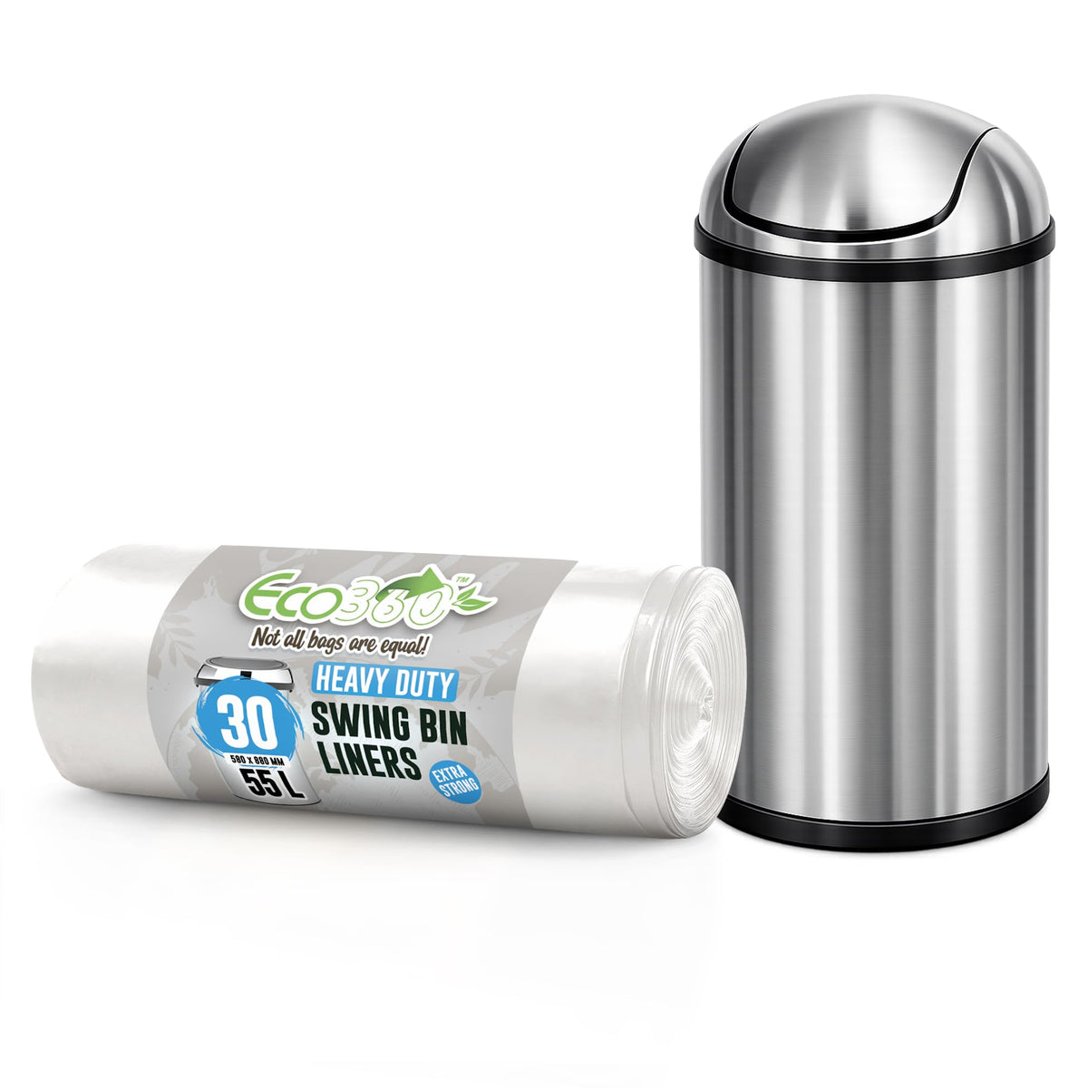 EcoBag Heavy Duty Swing Bin Liners - 55L Capacity, 30 Count | White Plastic