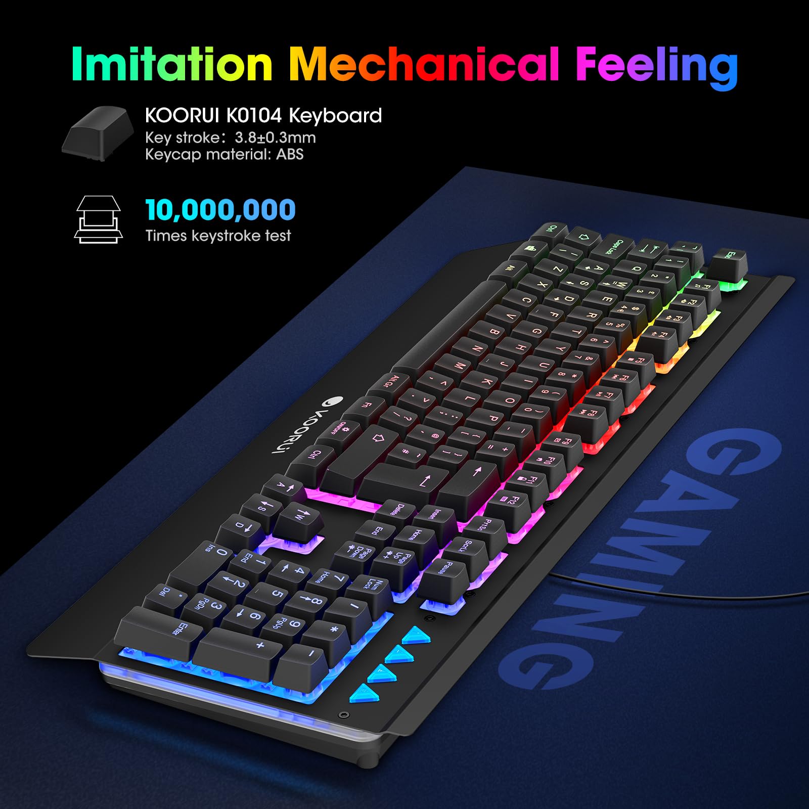 KOORUI Gaming-Tastatur – Kabelgebundene mechanische taktile Schalter RGB-Hintergrundbeleuchtung 104-Tasten PC &amp; Mac 5