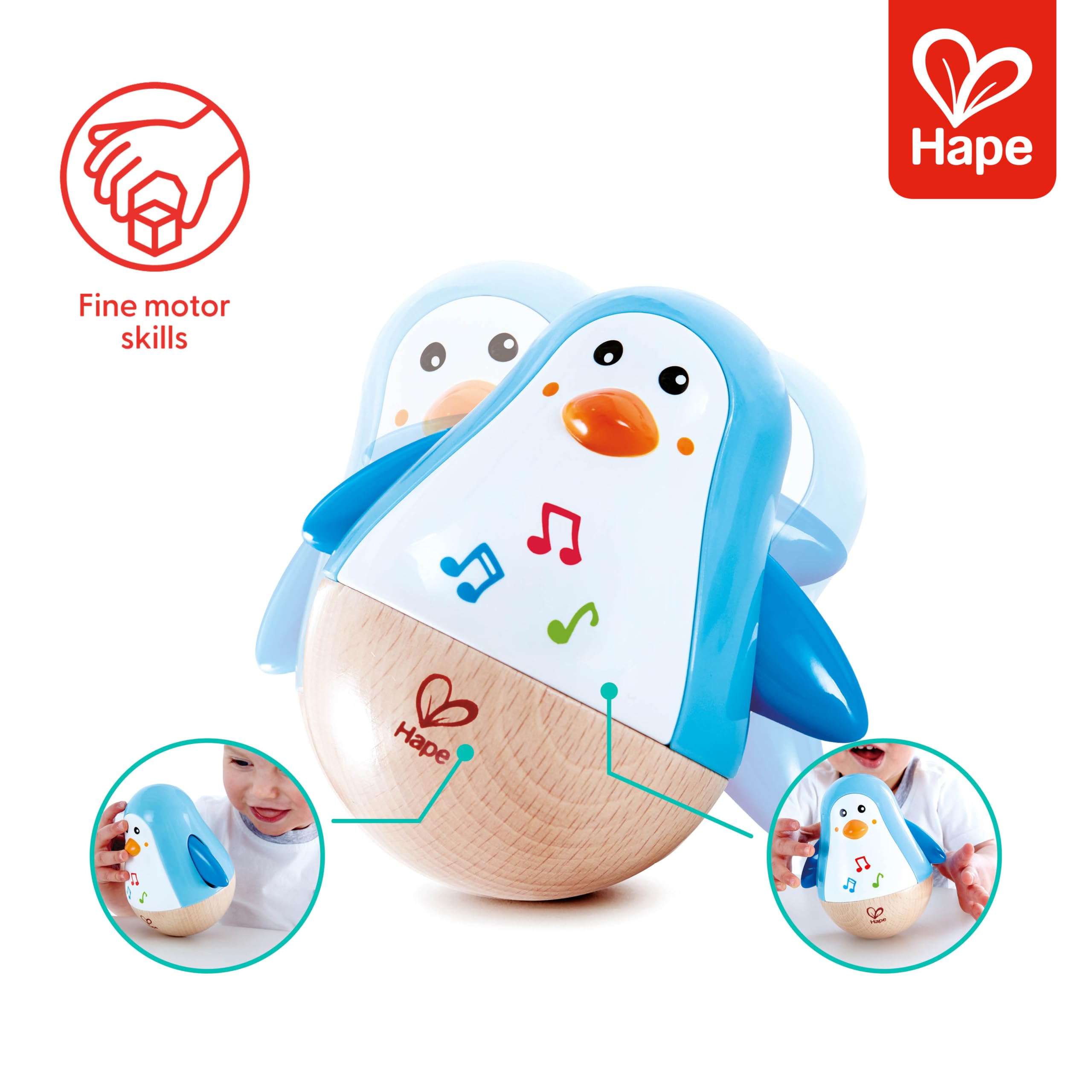 Hape Penguin Musical Wobbler - Roly-Poly Toy with Soothing Tinkling Sounds for Babies 6 Months+ 3