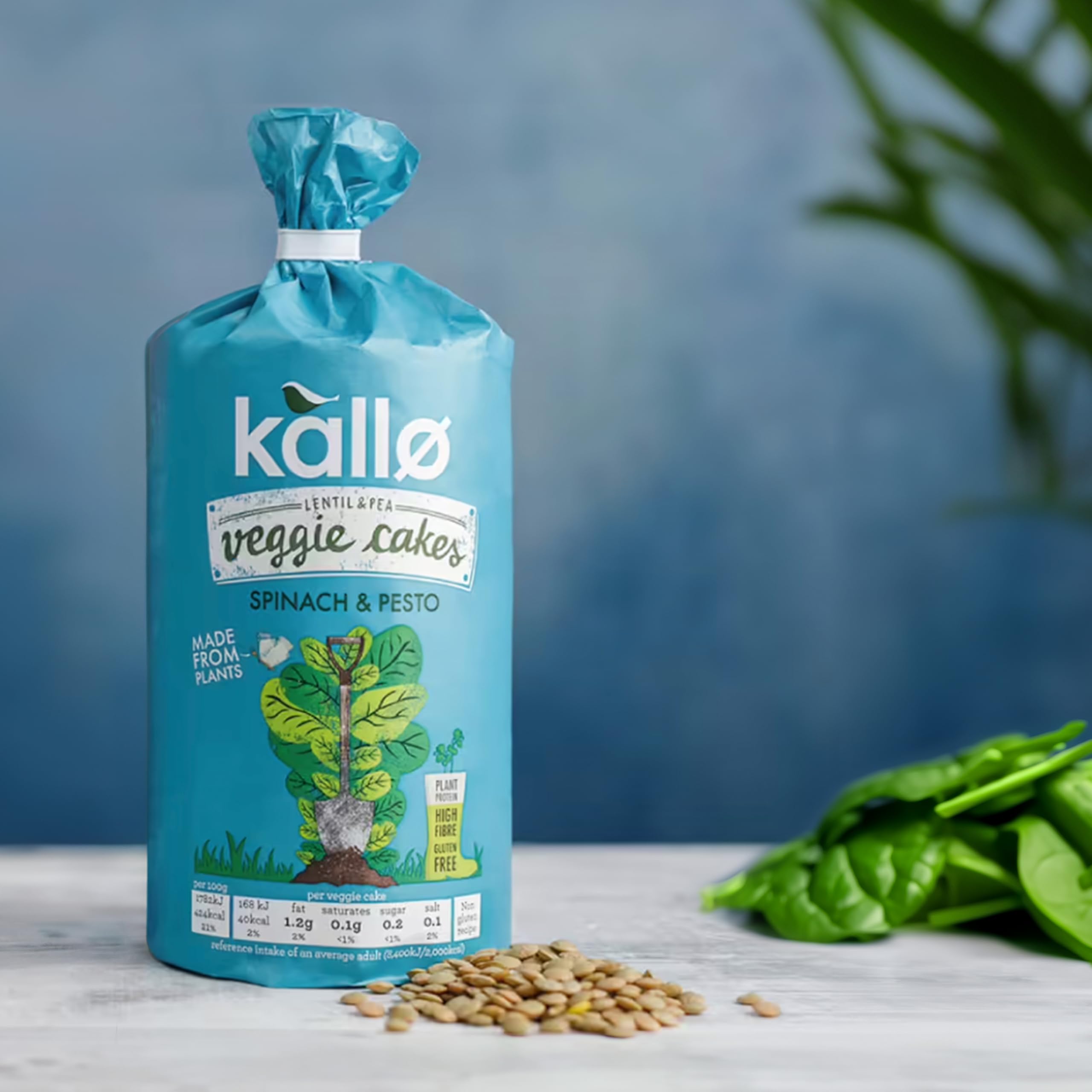 Kallo Spinach & Pesto Veggie Cakes, Lentil & Pea Puffed Crackers Made From Plant 12