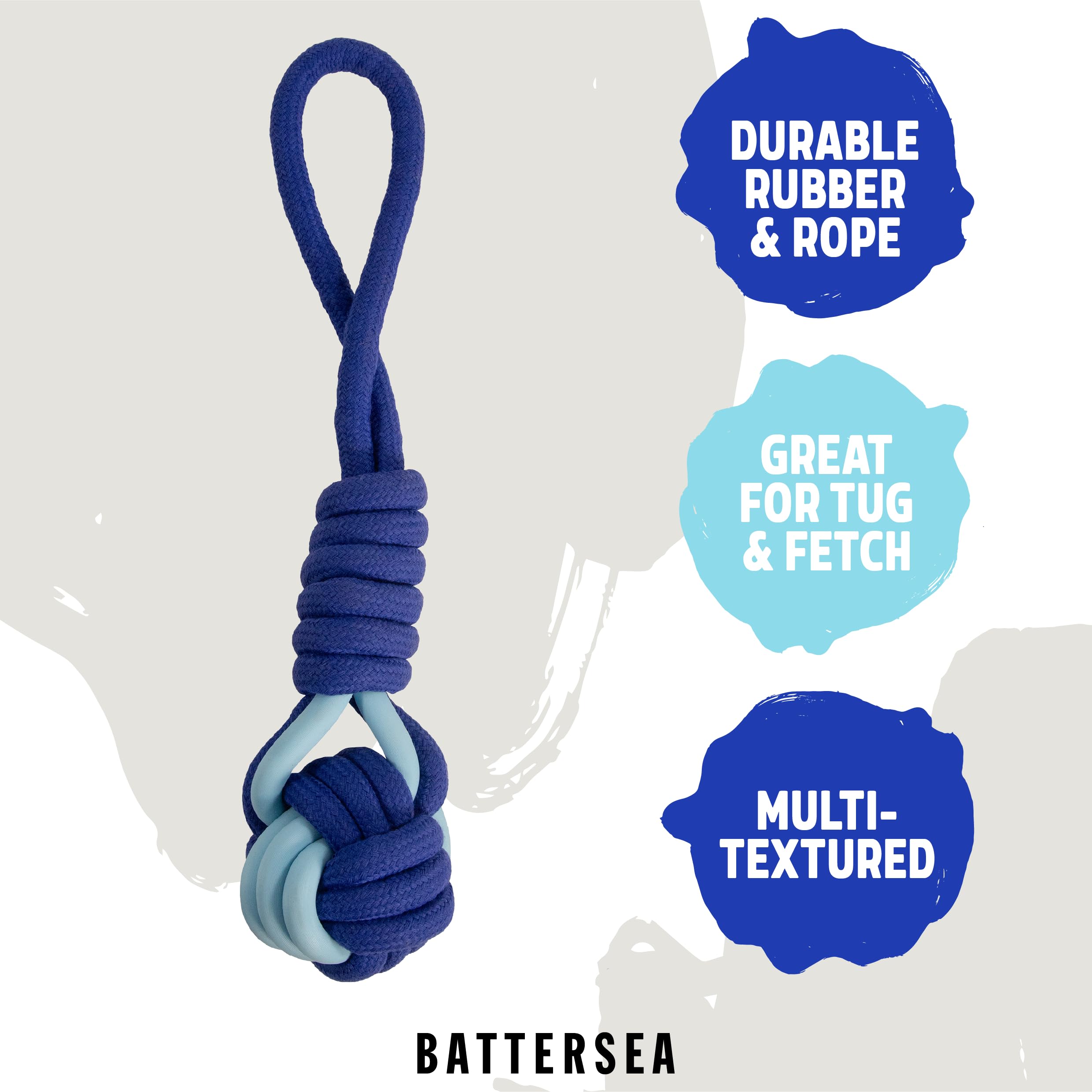 Rosewood Battersea Rope and Rubber Tug Dog Toy - Blue, Durable Chew Toy for Large Breeds