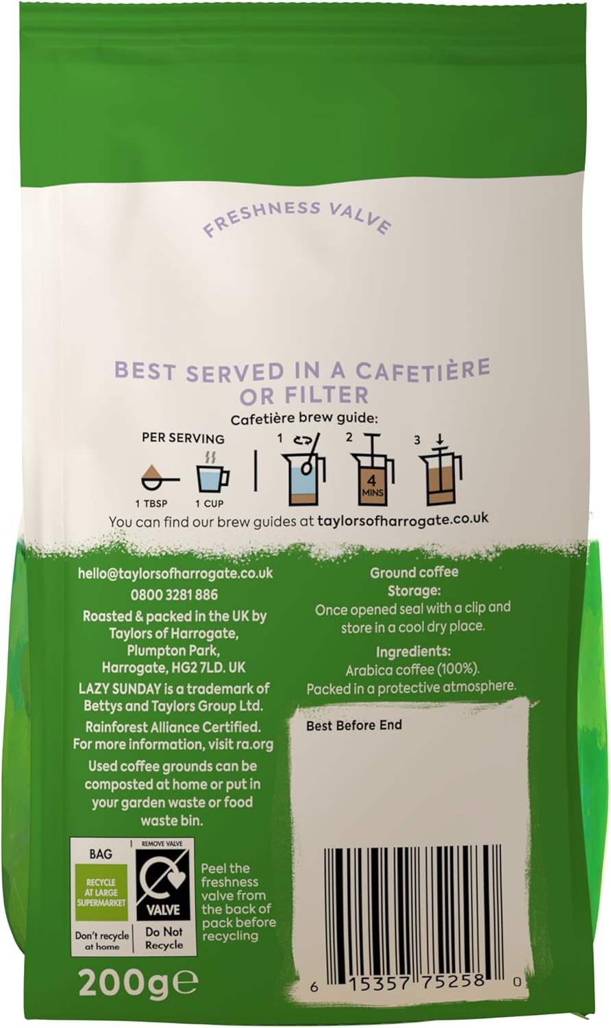 Taylors of Harrogate Lazy Sunday Ground Coffee, 200g (Pack of 6) - 1.2kg Total 3