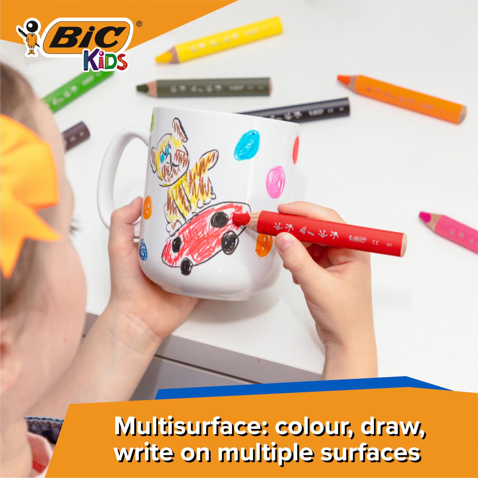 BIC Kids Multisurface Pencils 12pk - Triangular Grip with Sharpener for Drawing on Glass, Whiteboards & More 8