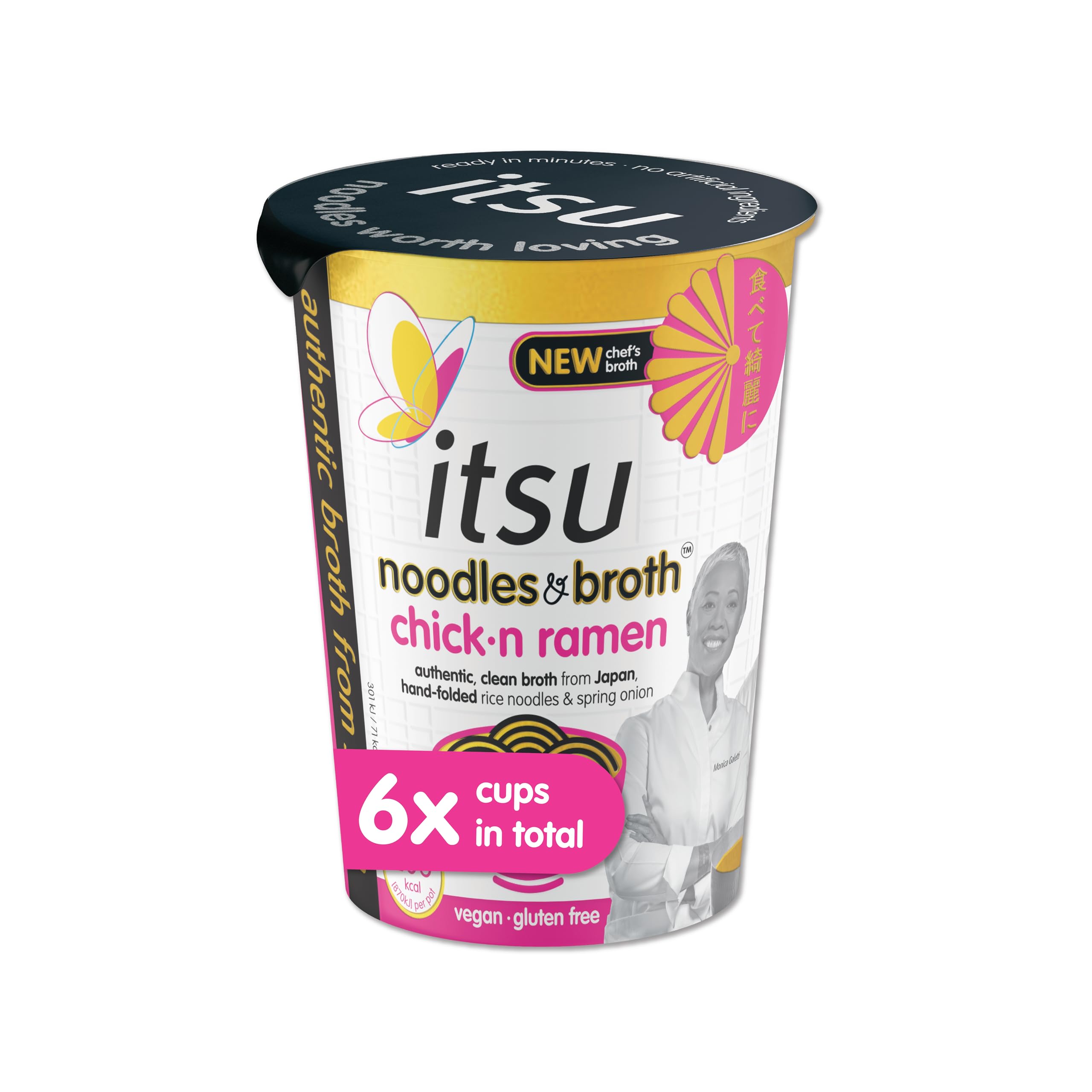 Itsu Chickn Ramen Instant Noodles & Broth Pot 64g - Pack of 6 | Gluten Free | Vegan | Quick-to-Make Snack