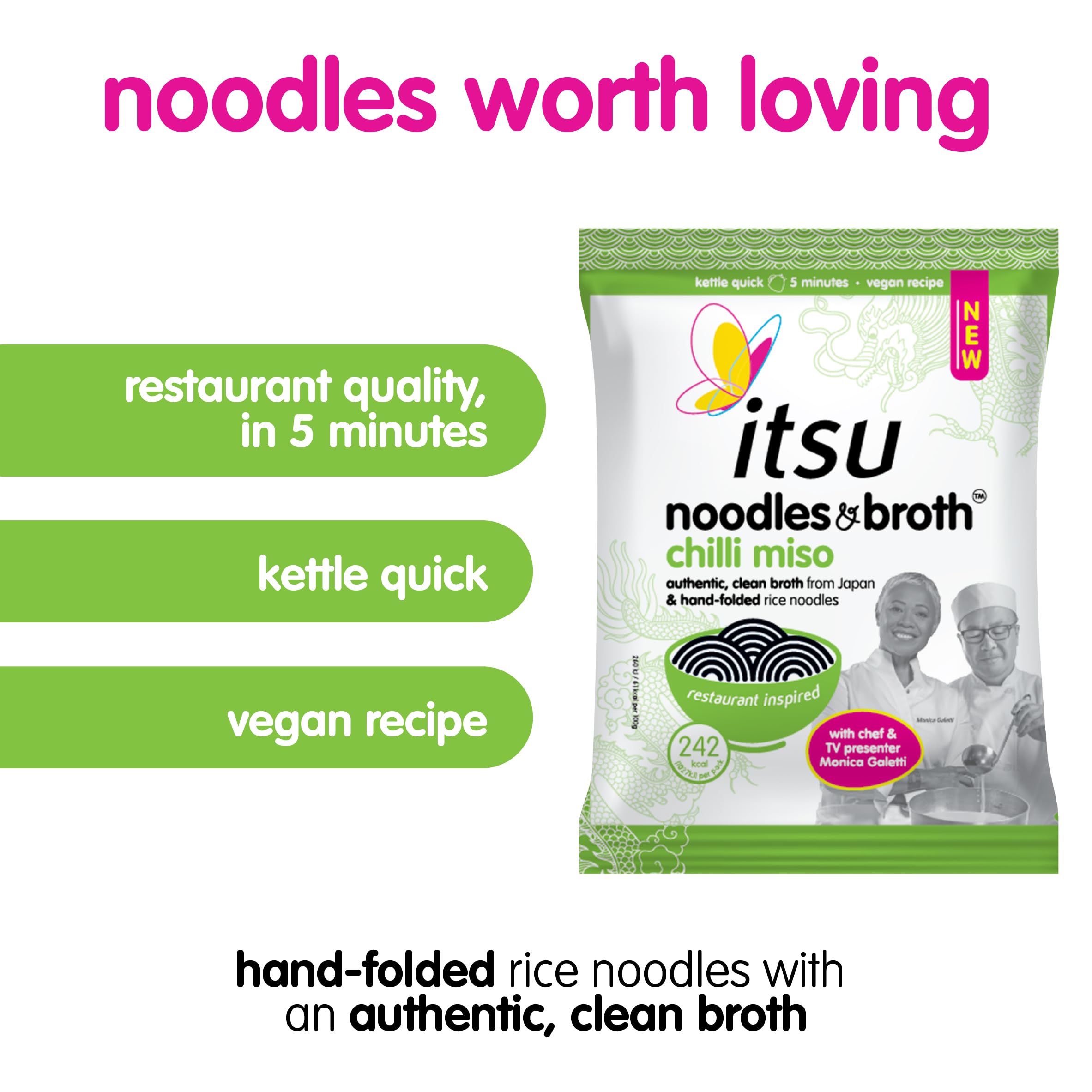 Itsu Chilli Miso Noodles & Broth Pouch 85g - Pack of 6 | Gluten Free Vegan Instant Noodles 8