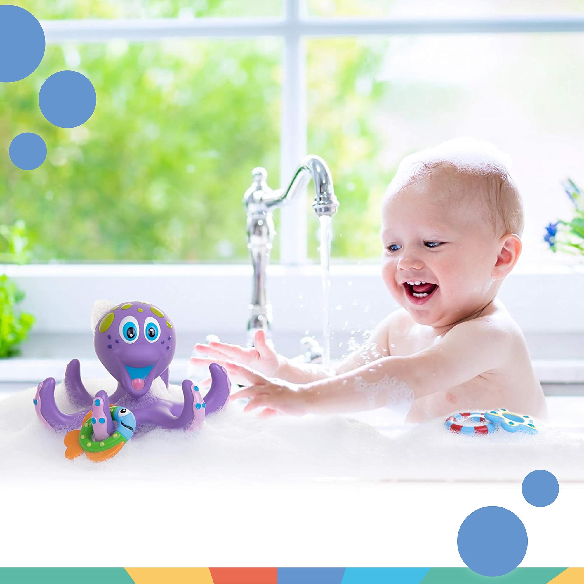 Nuby Octopus Floating Bath Toy - 3-Ring Toss for Sensory Play 5