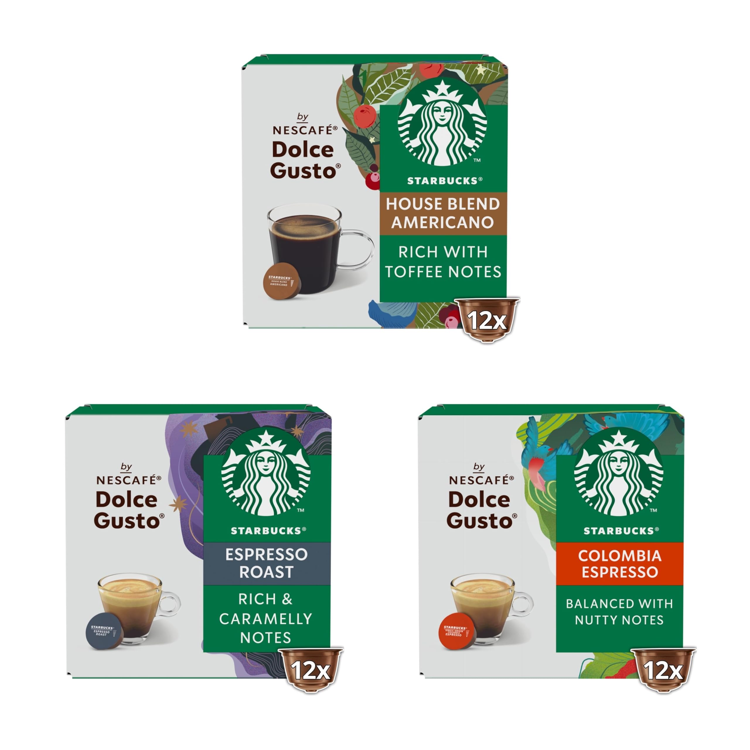STARBUCKS Black Cup Variety Pack - 72 Capsules | Compatible with Nescafé Dolce Gusto 2