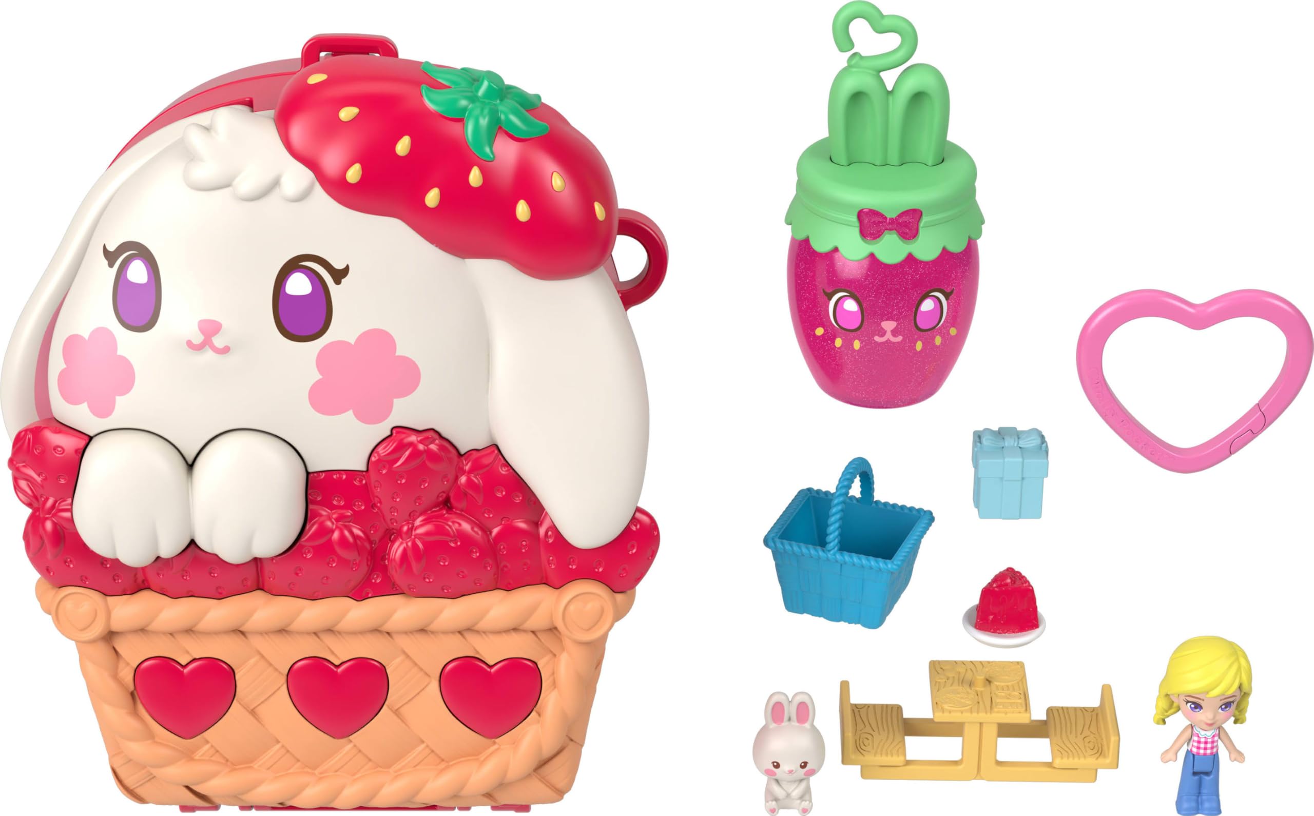 Polly Pocket Strawberry Picnic Bunny Compact Playset | Micro Doll & 8 Accessories | Ages 4+