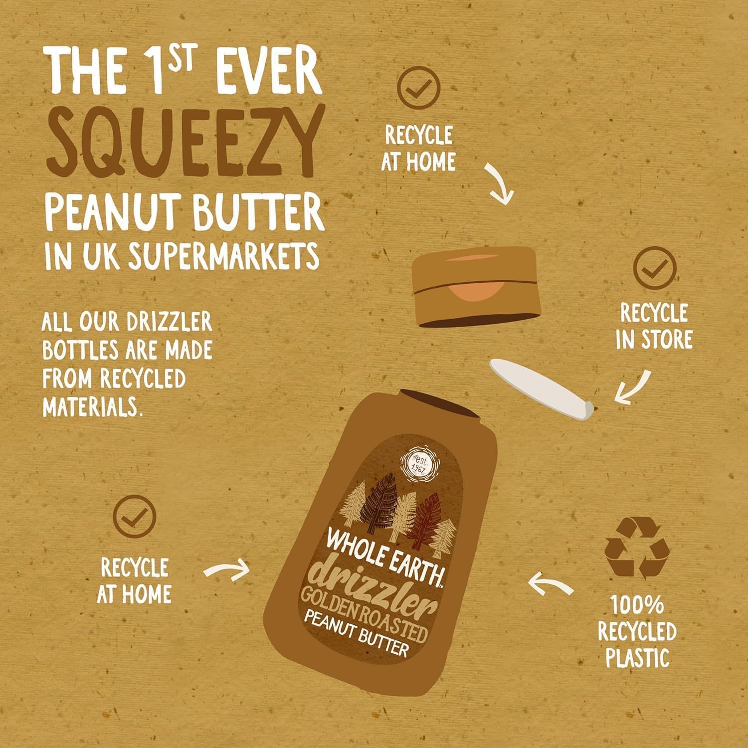 Whole Earth Drizzler Golden Roasted Peanut Butter - Super Smooth Squeezy Runny Nut Spread 1 x 320g 9