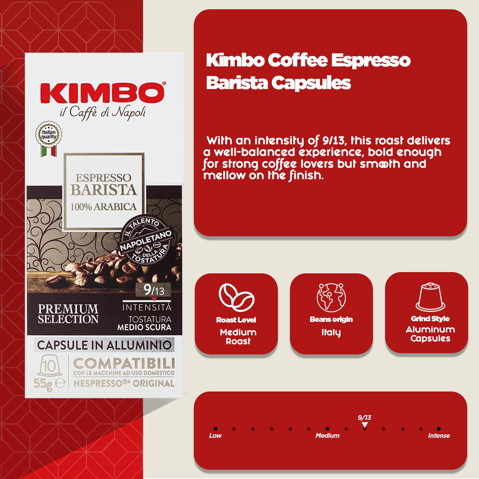 Kimbo Espresso Barista 100 % Arabica Aluminiumkapseln (30er-Packung) | Mitteldunkle Röstung, Nespresso-kompatibel 5
