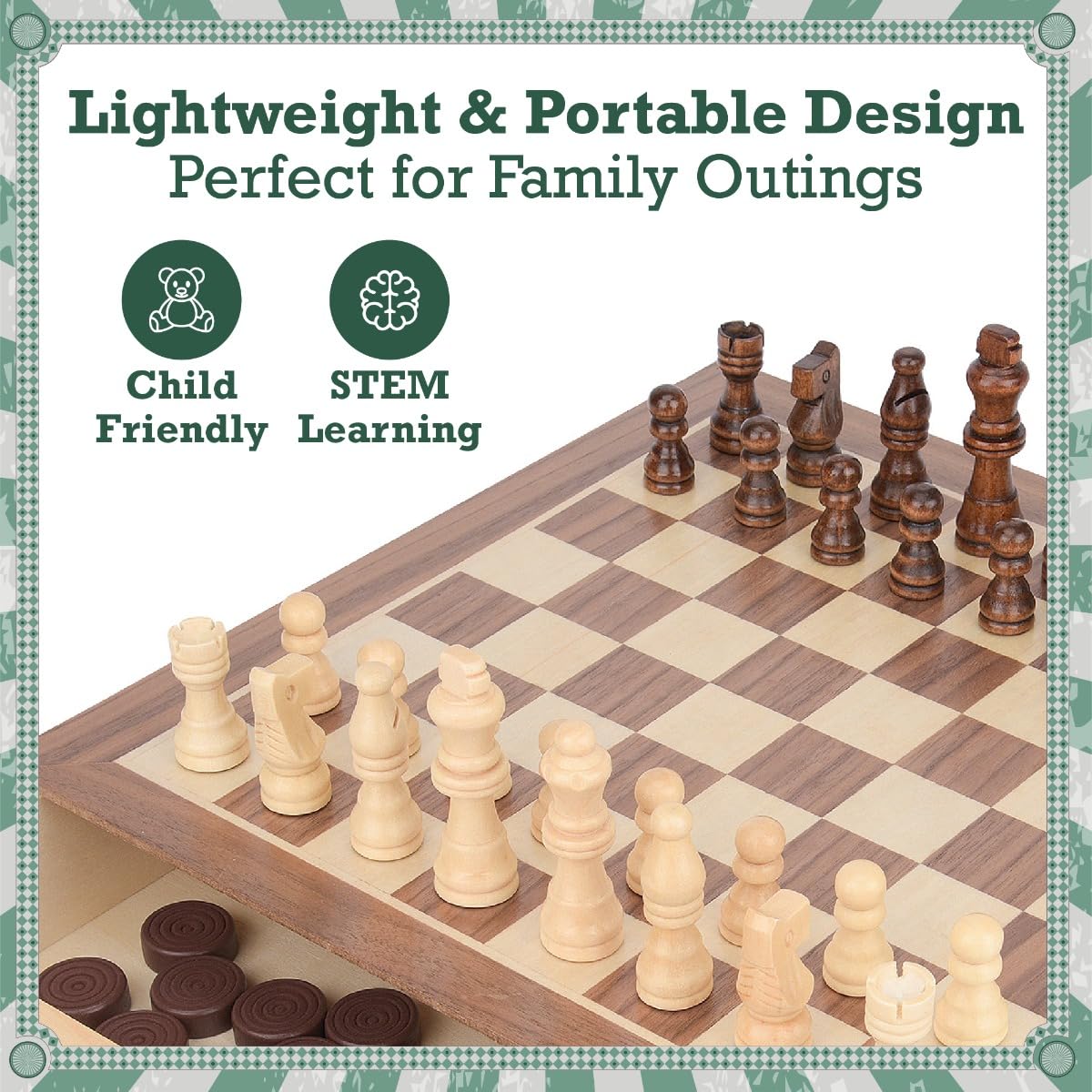 Toyrific Chess and Draughts 2-in-1 Wooden Board Game Set 13