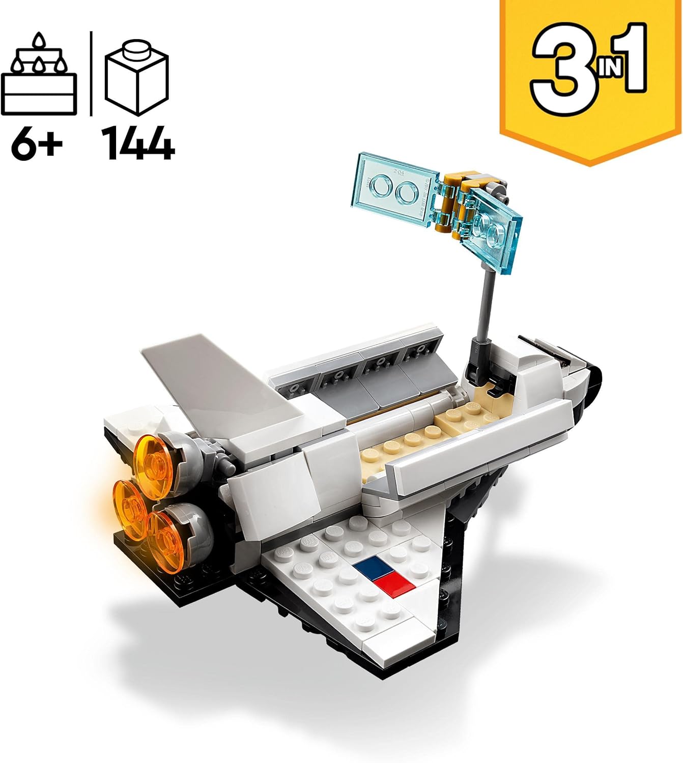 LEGO 31134 Creator 3 in 1 Space Shuttle Toy - Rebuildable Space Playset for Kids 6+